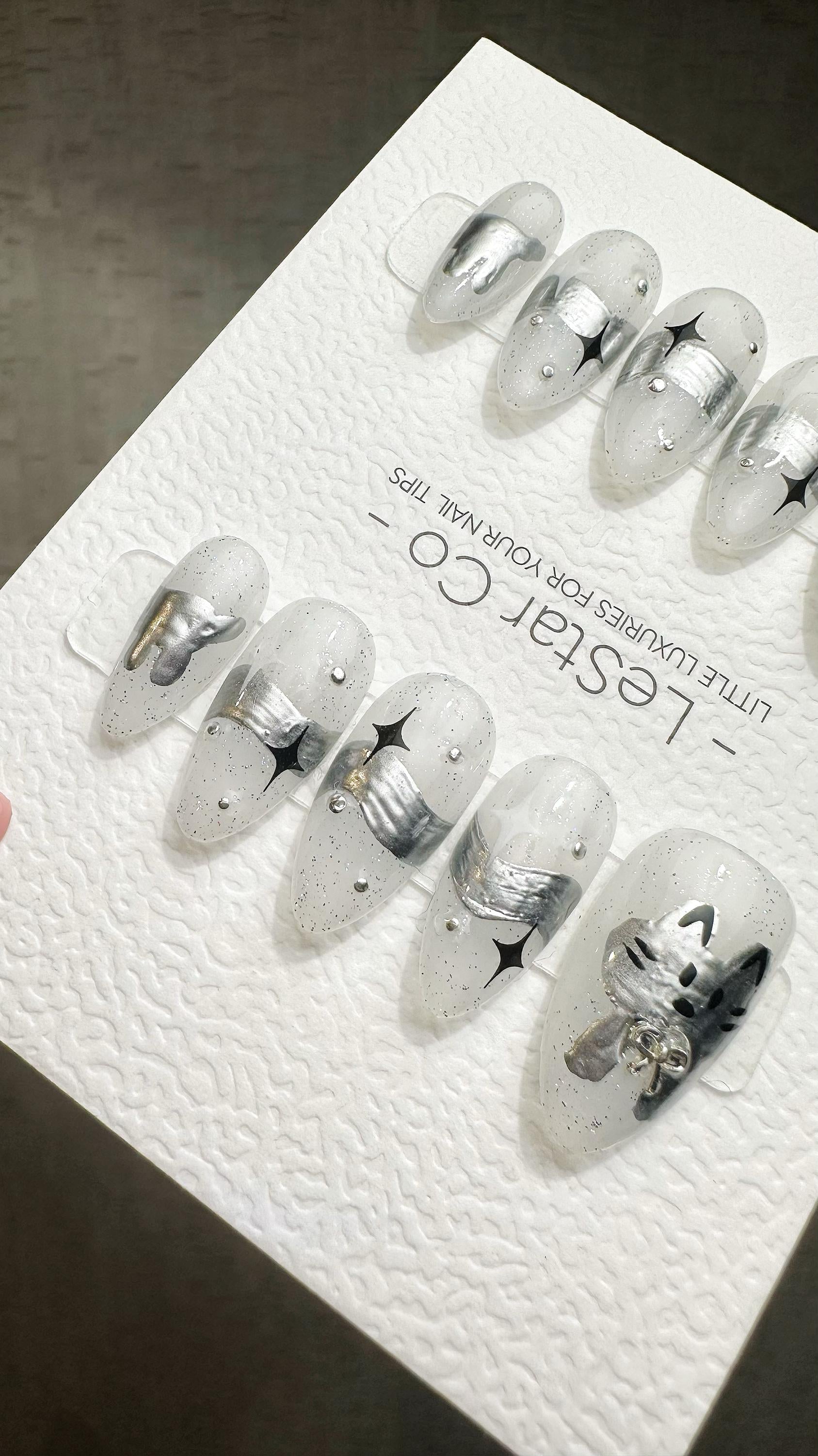 Reusable Moonlit Paws | Premium Press on Nails Gel Hand Painted Pressons Customizable Gel Nail Artist faux nails ML927