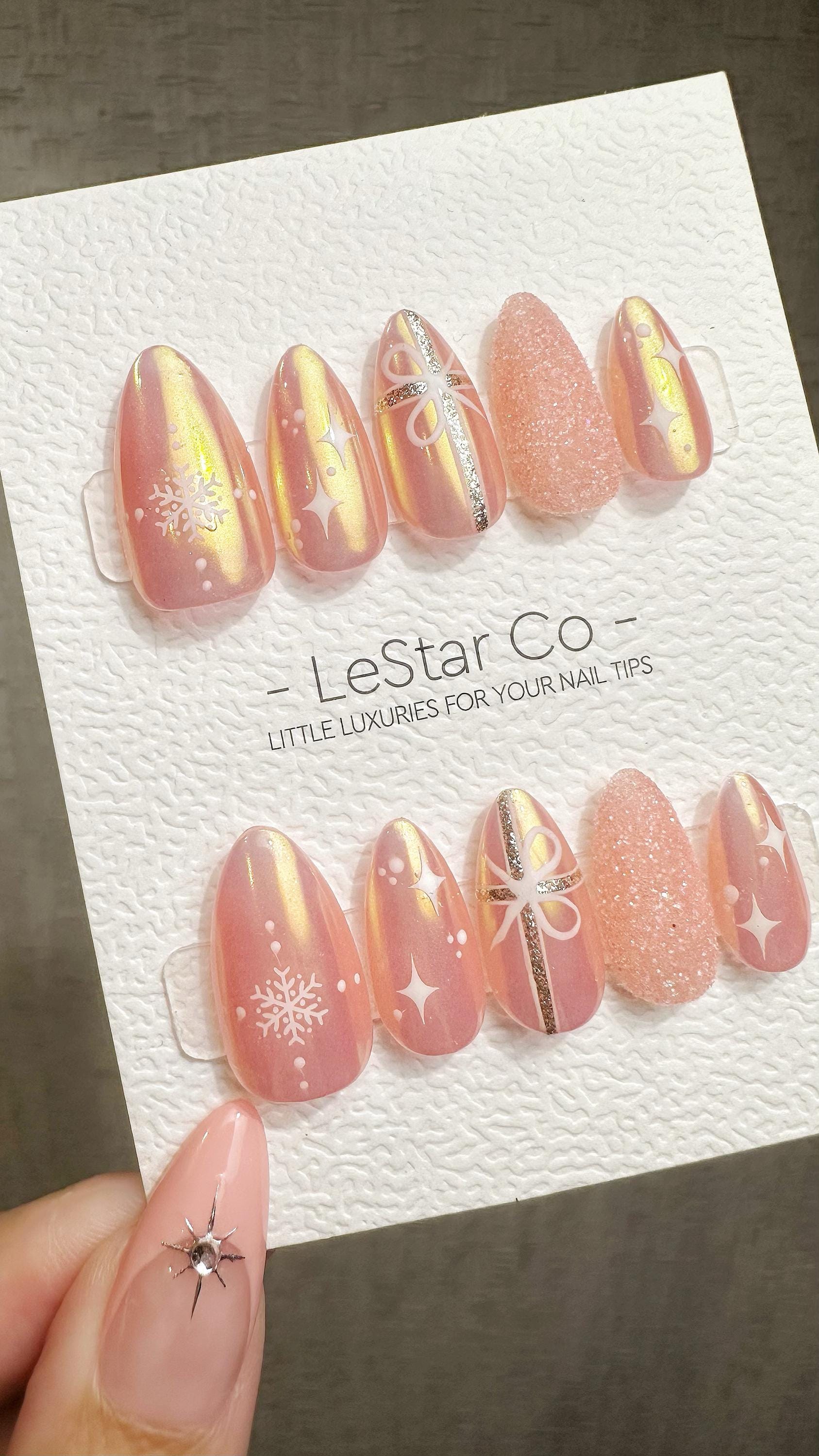 Reusable Frosted Peach Glow | Premium Press on Nails Gel Hand Painted Pressons Customizable Gel Nail Artist faux nails ML932