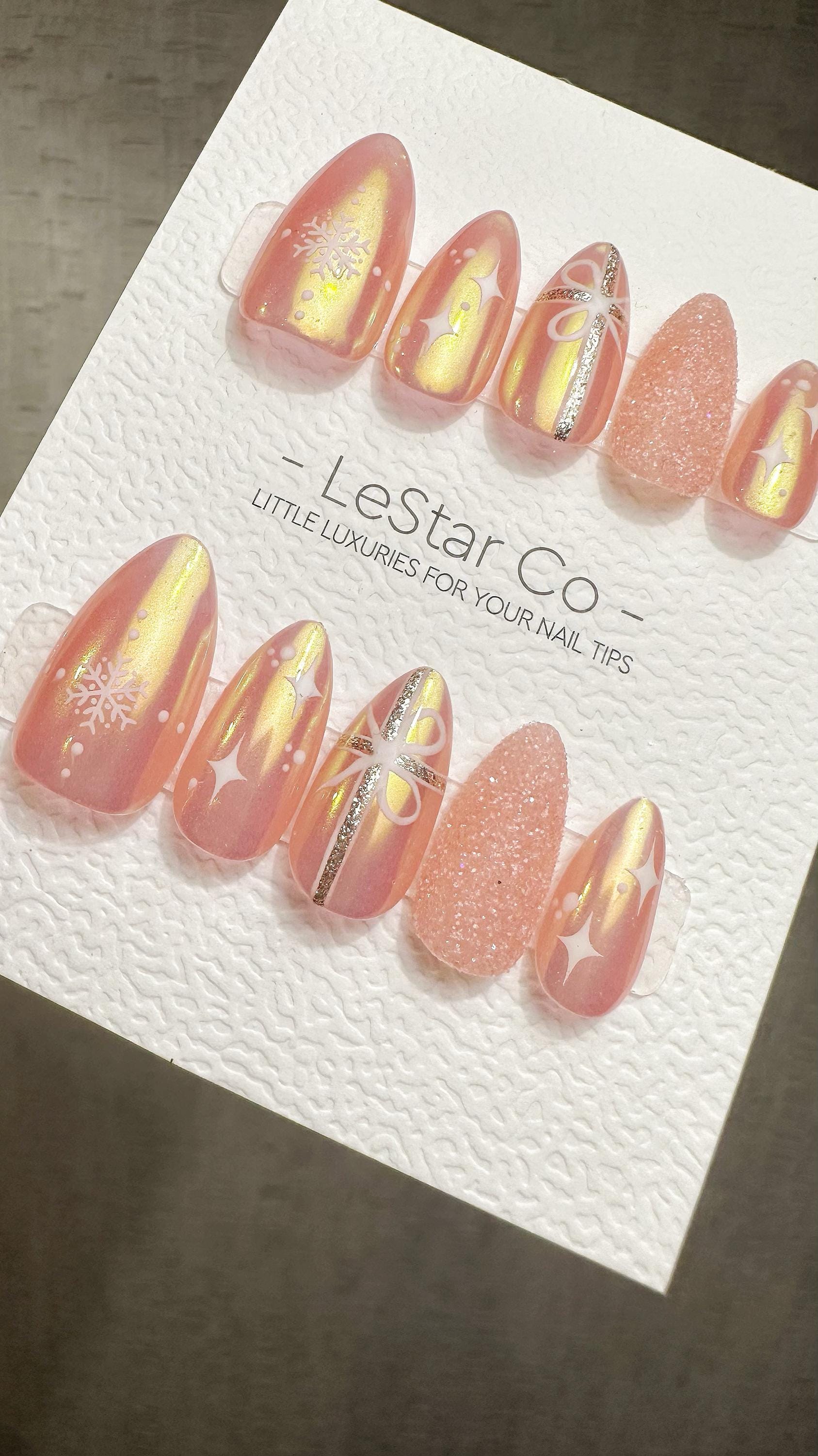 Reusable Frosted Peach Glow | Premium Press on Nails Gel Hand Painted Pressons Customizable Gel Nail Artist faux nails ML932