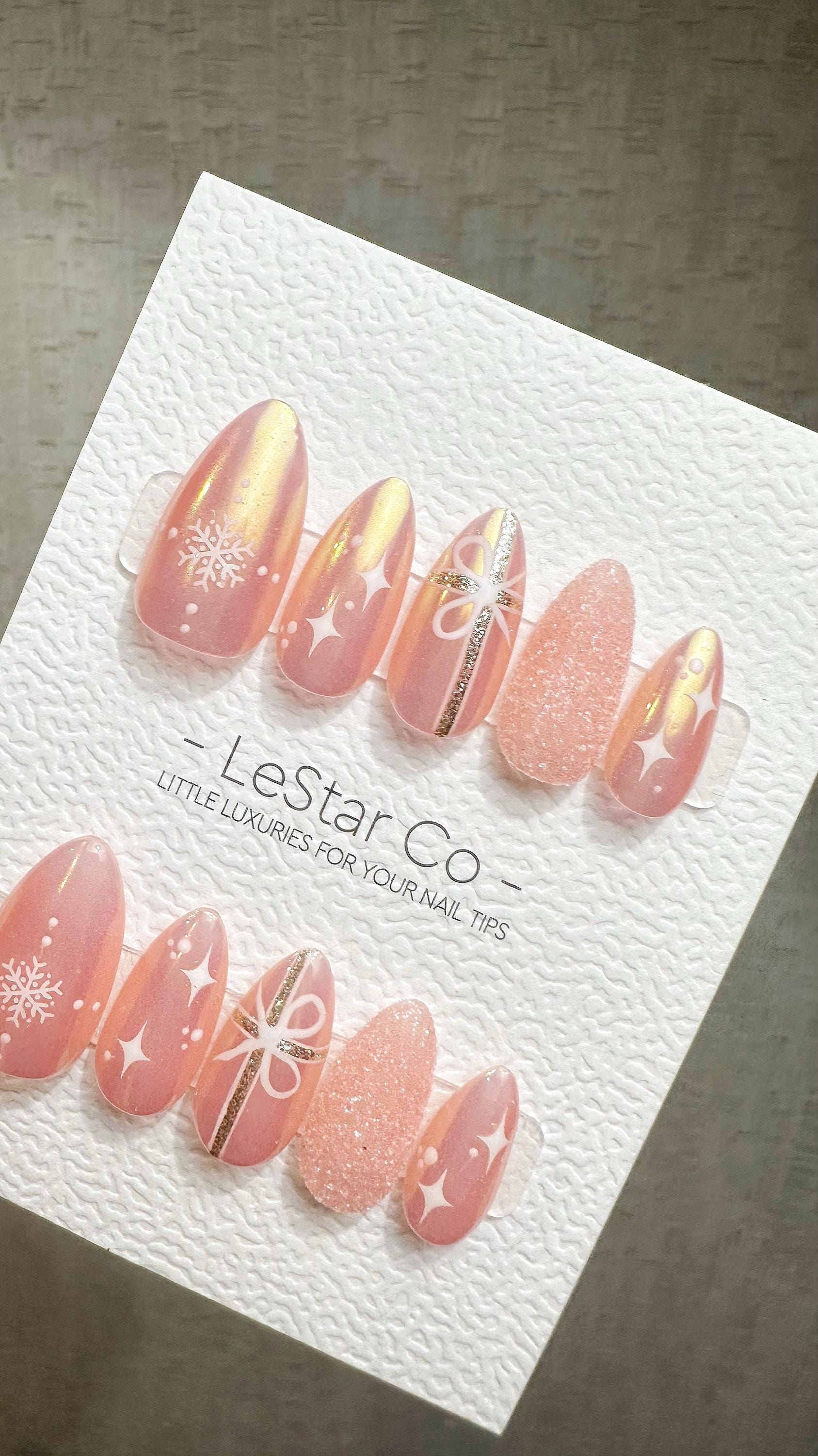 Reusable Frosted Peach Glow | Premium Press on Nails Gel Hand Painted Pressons Customizable Gel Nail Artist faux nails ML932