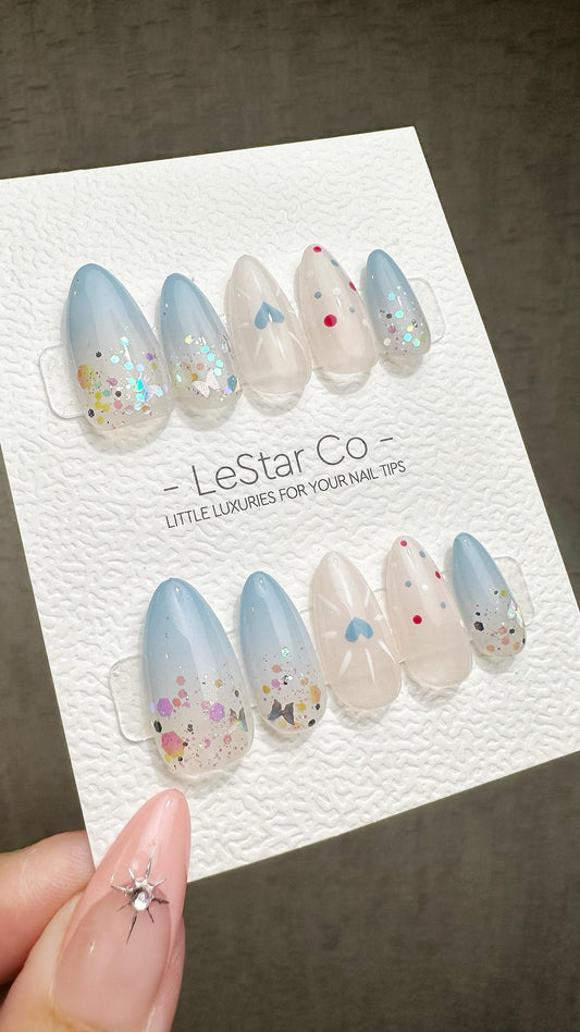 Reusable Cloudy Confetti | Premium Press on Nails Gel Hand Painted Pressons Customizable Gel Nail Artist faux nails ML933