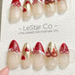Reusable Ruby Ribbon French Tip| Premium Press on Nails Gel | Fake Nails | Cute Fun Colorful Gel Nail Artist faux nails ML930