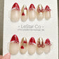 Reusable Ruby Ribbon French Tip| Premium Press on Nails Gel | Fake Nails | Cute Fun Colorful Gel Nail Artist faux nails ML930