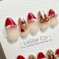 Reusable Ruby Ribbon French Tip| Premium Press on Nails Gel | Fake Nails | Cute Fun Colorful Gel Nail Artist faux nails ML930