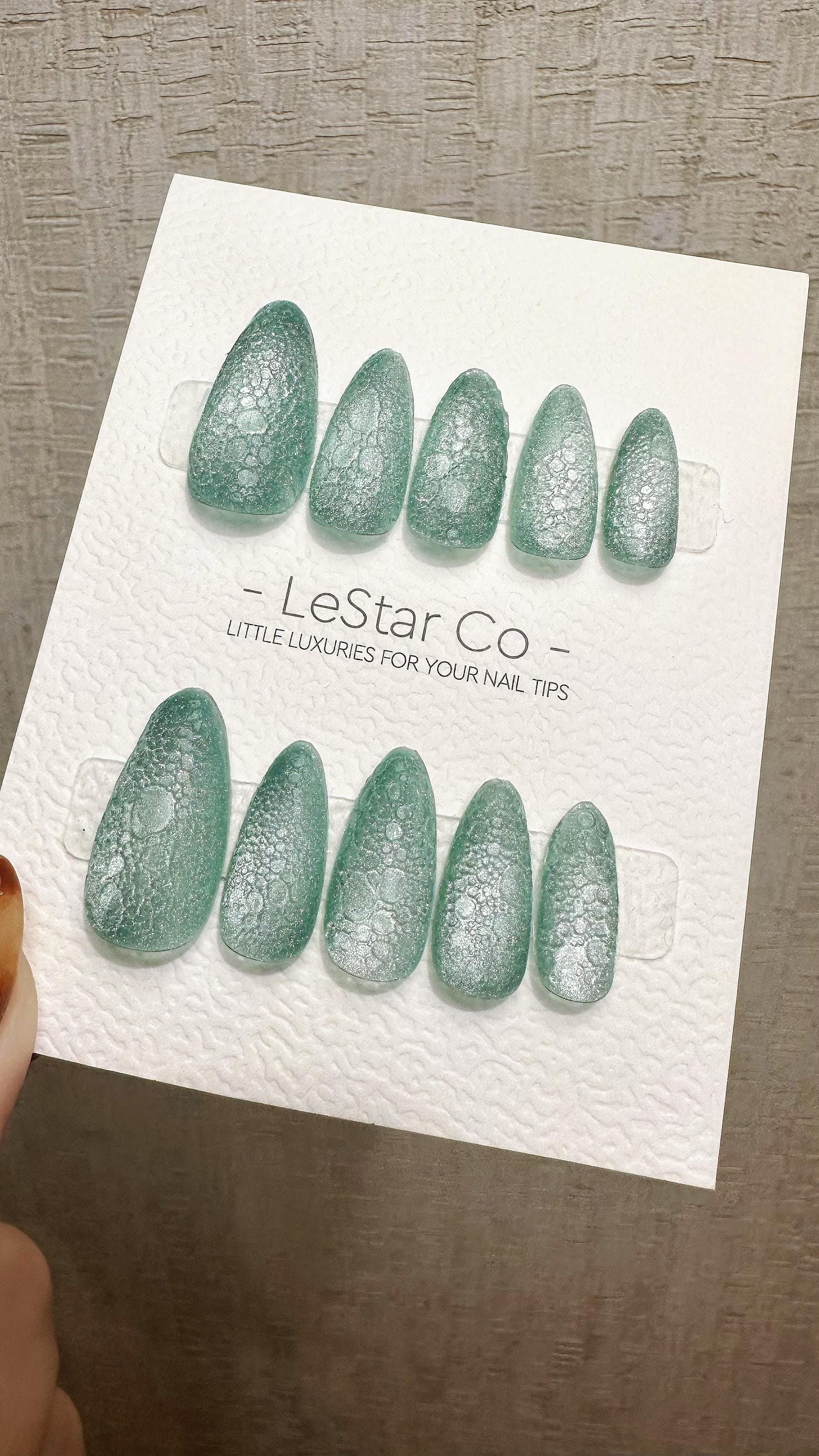 Reusable Aqua Mirage Cat Eye Effect | Premium Press on Nails Gel Hand Painted Pressons Customizable Gel Nail Artist fake nails WM936