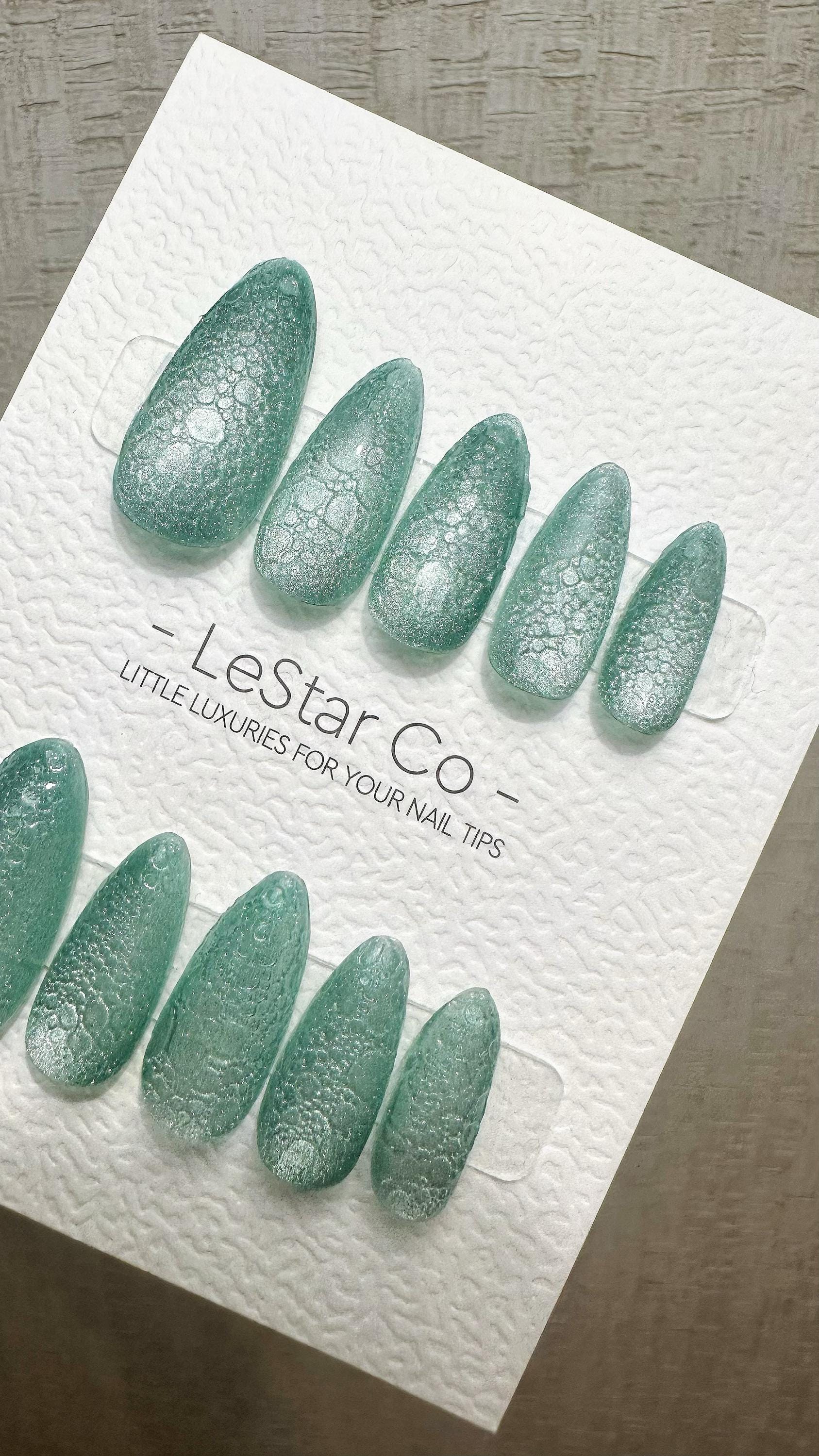 Reusable Aqua Mirage Cat Eye Effect | Premium Press on Nails Gel Hand Painted Pressons Customizable Gel Nail Artist fake nails WM936