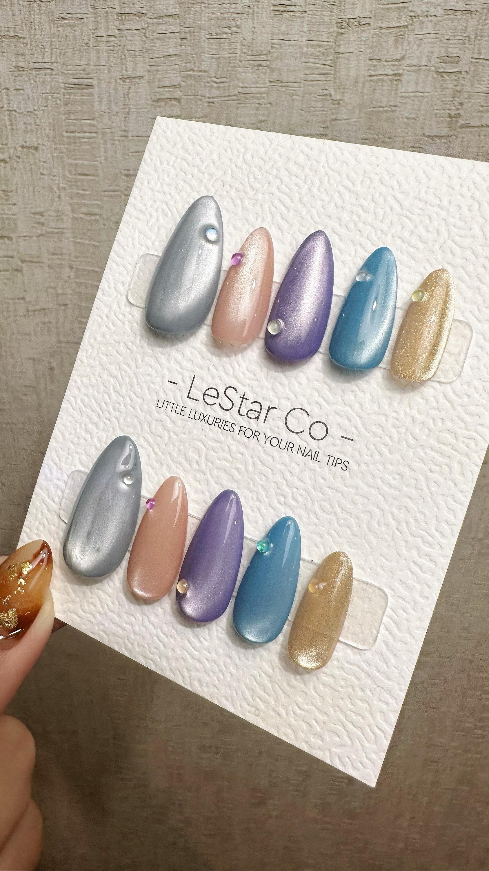 Reusable Starlit Gem Cat Eye Effect | Premium Press on Nails Gel Hand Painted Pressons Customizable Gel Nail Artist fake nails WM938