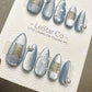 Reusable Silver Serenade Cat Eye Effect | Premium Press on Nails Gel Hand Painted Pressons Customizable Gel Nail Artist faux nails WM941