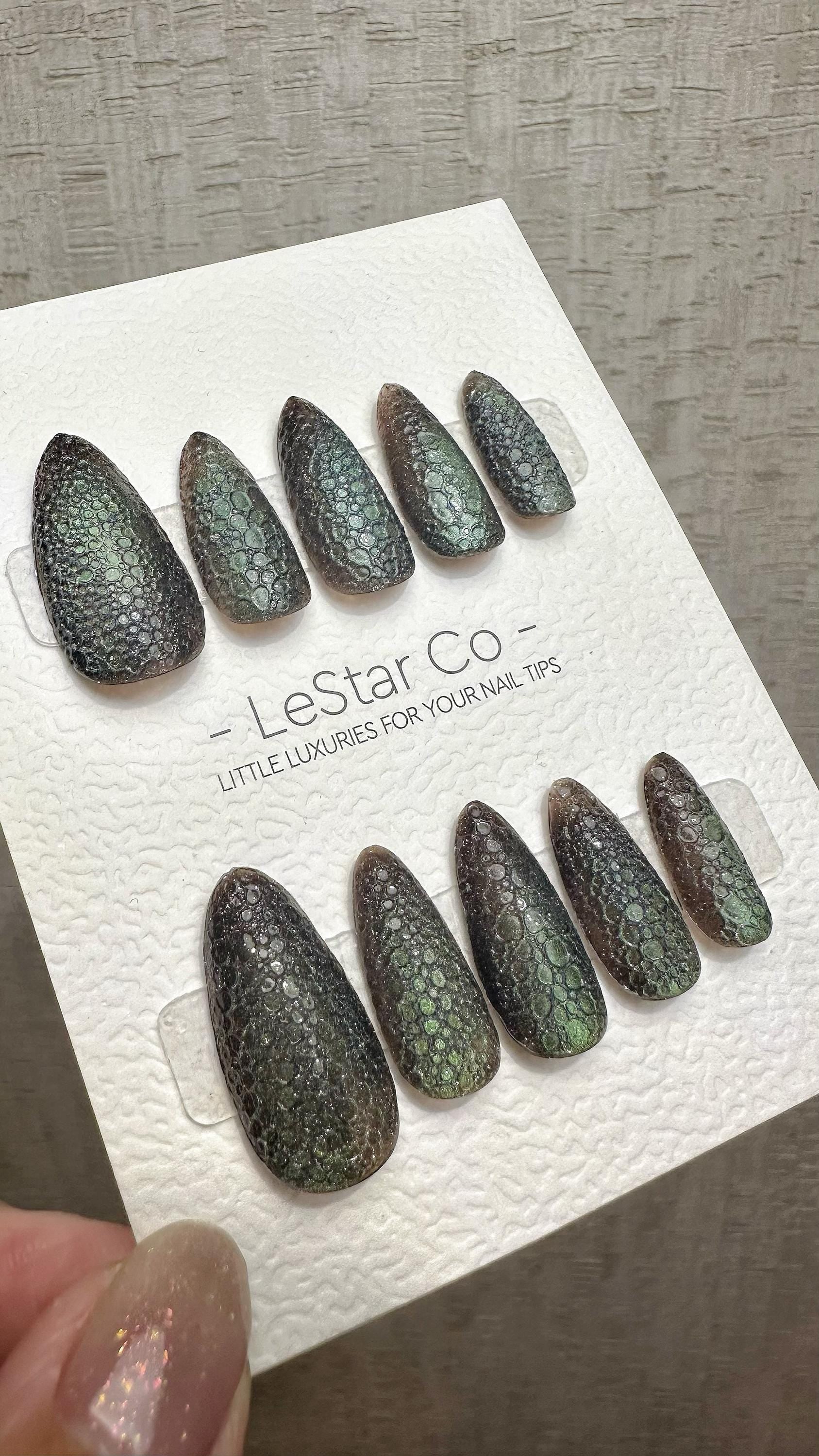 Reusable Mystic Forest Cat Eye Effect | Premium Press on Nails Gel Hand Painted Pressons Customizable Gel Nail Artist fake nails WM943