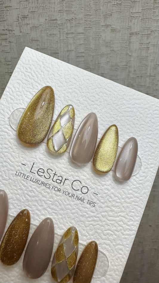 Reusable Luxe Lattice Cat Eye Effect | Premium Press on Nails Gel Hand Painted Pressons Customizable Gel Nail Artist faux nails WM942