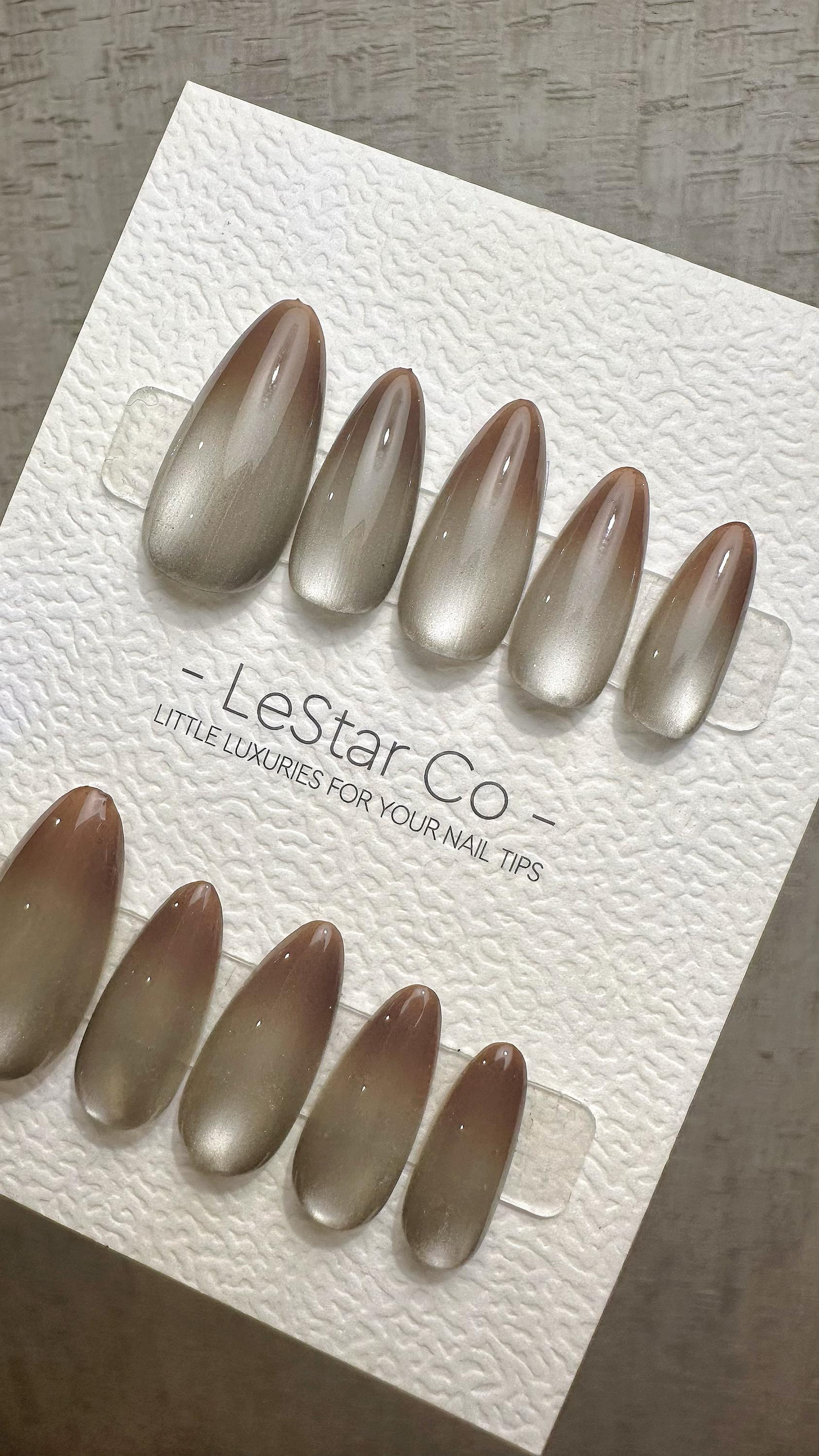 Reusable Mocha Mist Cat Eye Effect | Premium Press on Nails Gel Hand Painted Pressons Customizable Gel Nail Artist fake nails WM937