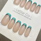 Reusable Turquoise Touch French Tip | Premium Press on Nails Gel Hand Painted Pressons Customizable Gel Nail Artist faux nails WM945