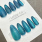 Reusable Oceanic Scales Cat Eye Effect | Premium Press on Nails Gel Hand Painted Pressons Customizable Gel Nail Artist fake nails WM943