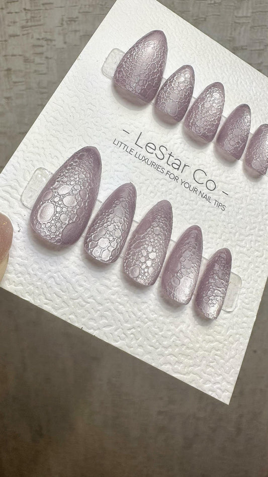 Reusable Mystic Bubble veil Cat Eye Effect | Premium Press on Nails Gel Hand Painted Pressons Customizable Gel Nail Artist fake nails WM950