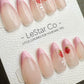 Reusable Strawberry Blossom Pink French Tip | Premium Press on Nails Gel Hand Painted Pressons Customizable Gel Nail fake nails WM951