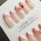 Reusable Strawberry Blossom Pink French Tip | Premium Press on Nails Gel Hand Painted Pressons Customizable Gel Nail fake nails WM951