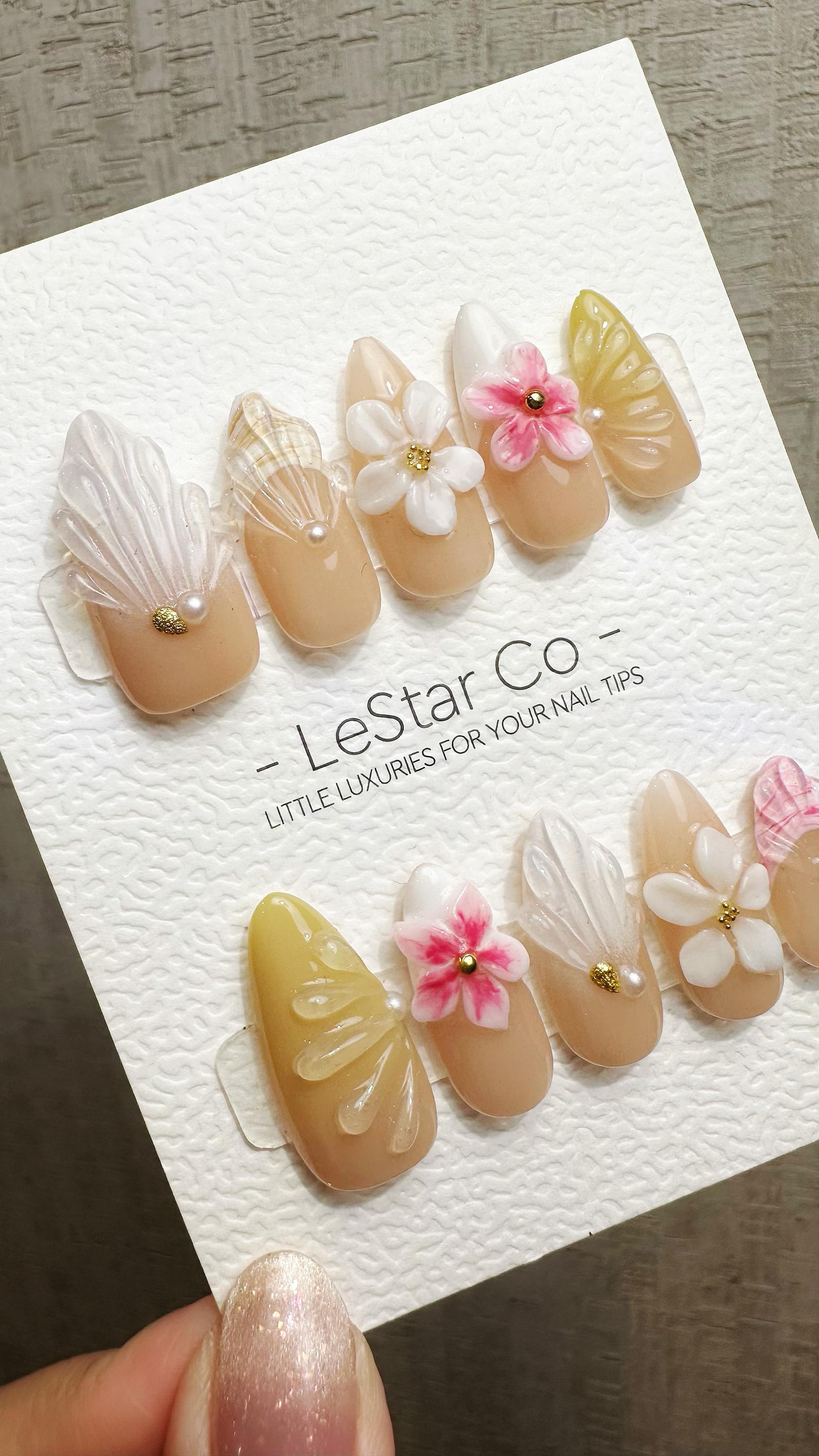 Reusable Nude Petal Serenity 3D Effect | Premium Press on Nails Gel Hand Painted Pressons Customizable Gel Nail Artist faux nails WM953
