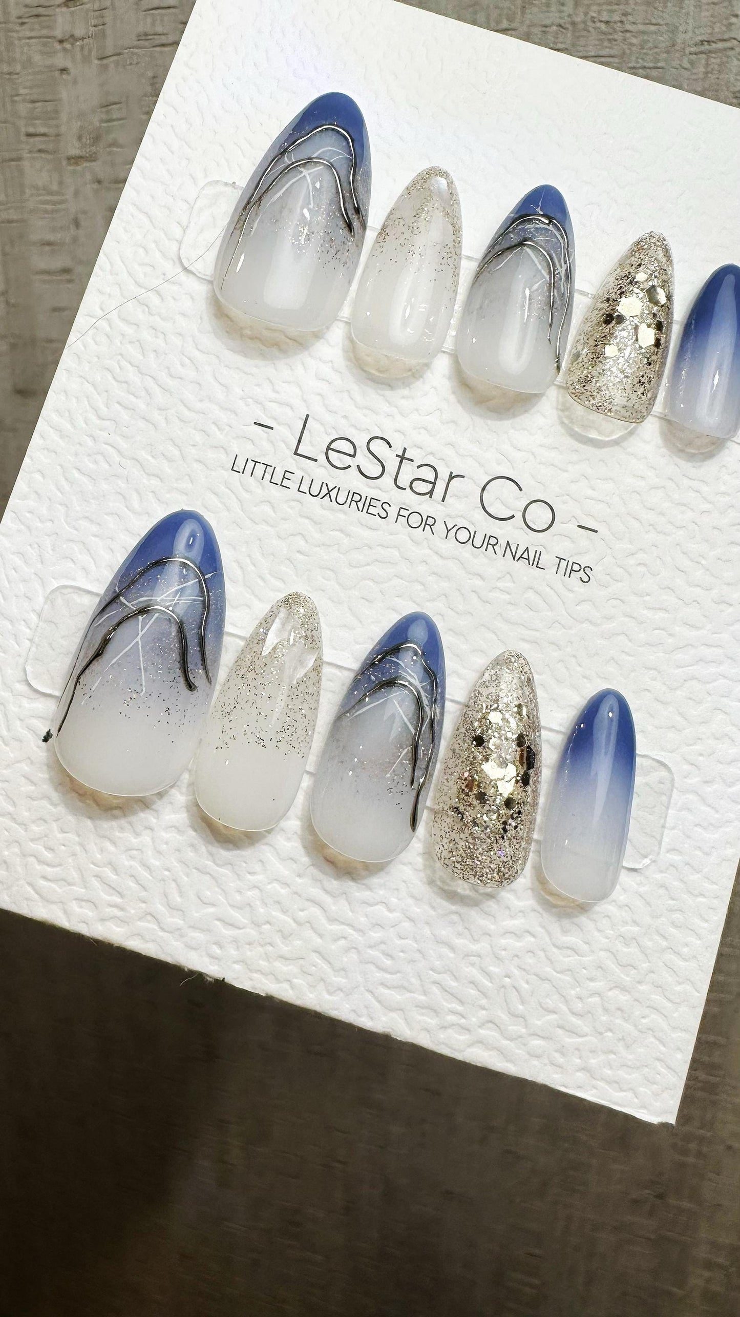Reusable Frosty Blue Galaxy | Premium Press on Nails Gel Hand Painted Pressons Customizable Gel Nail Artist faux nails QN955