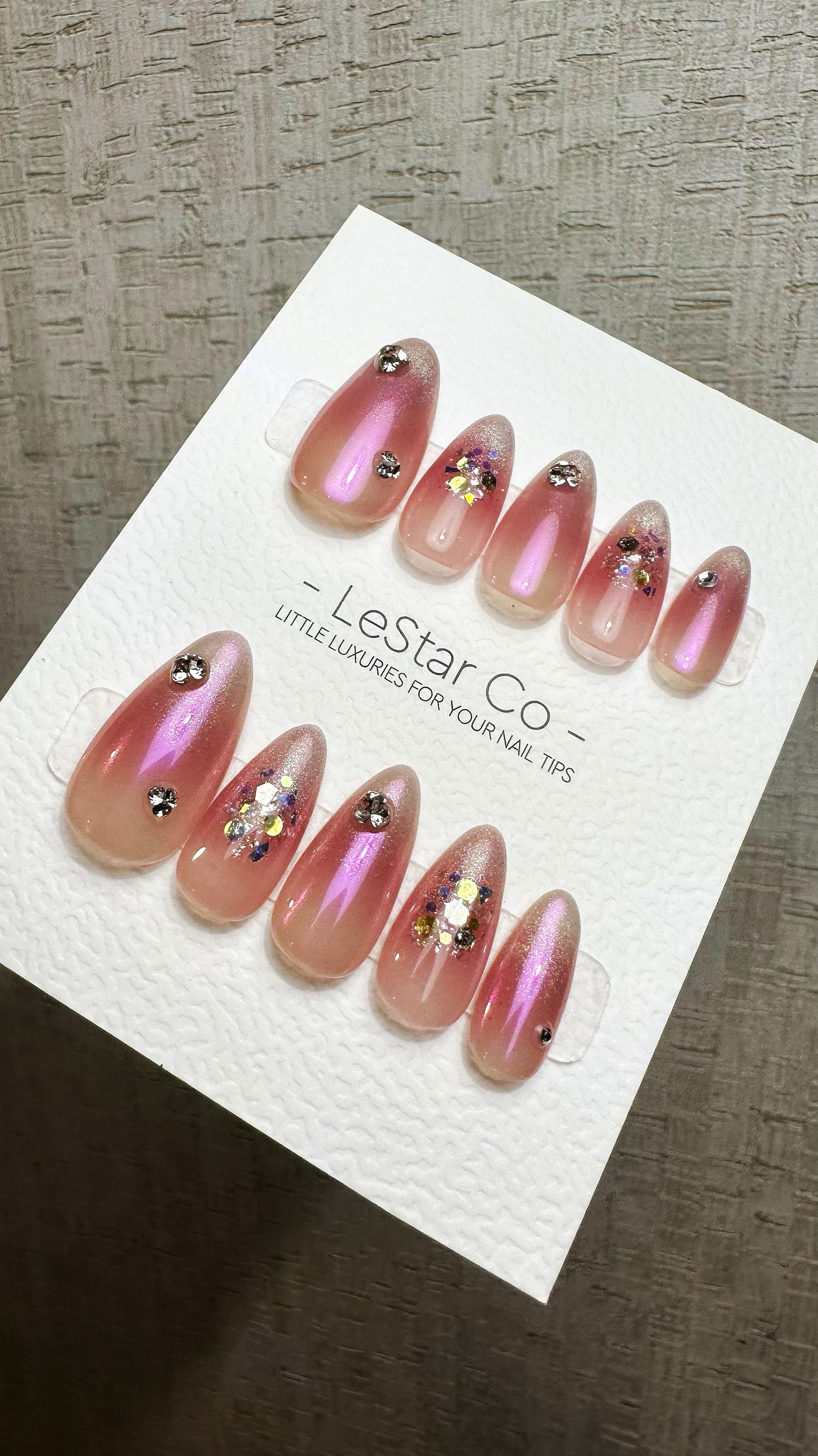 Reusable Aurora Kiss | Premium Handmade Press on Nails Gel | Fake Nails | Cute Fun Colorful Gel Nail Artist faux nails QN957