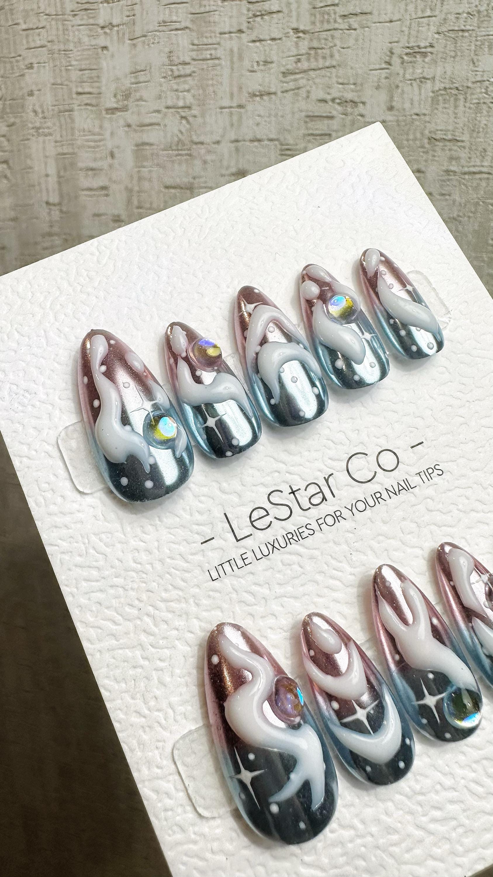 Reusable Cosmic Drip| Premium Press on Nails Gel | Fake Nails | Cute Fun Colorful Gel Nail Artist faux nails QN958