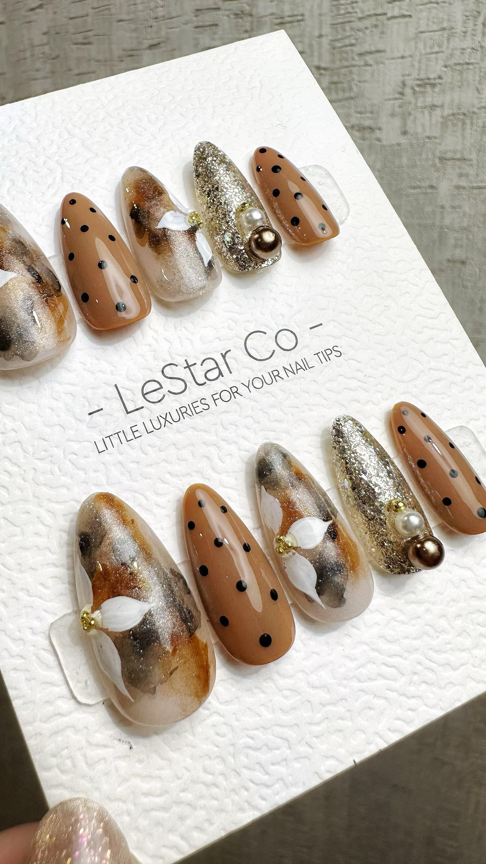 Reusable Caramel Luxe| Premium Press on Nails Gel | Fake Nails | Cute Fun Colorful Gel Nail Artist faux nails QN959