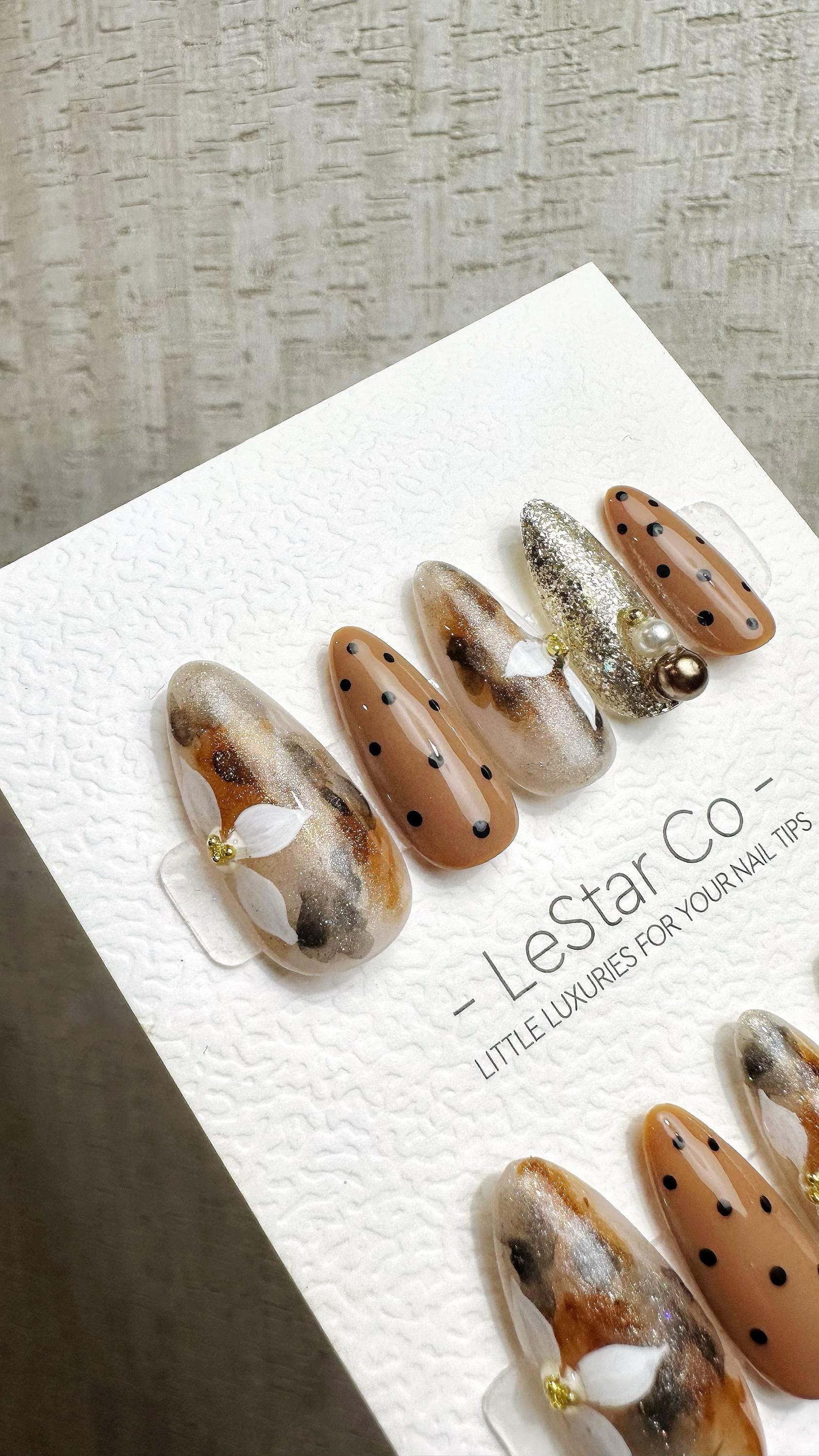 Reusable Caramel Luxe| Premium Press on Nails Gel | Fake Nails | Cute Fun Colorful Gel Nail Artist faux nails QN959
