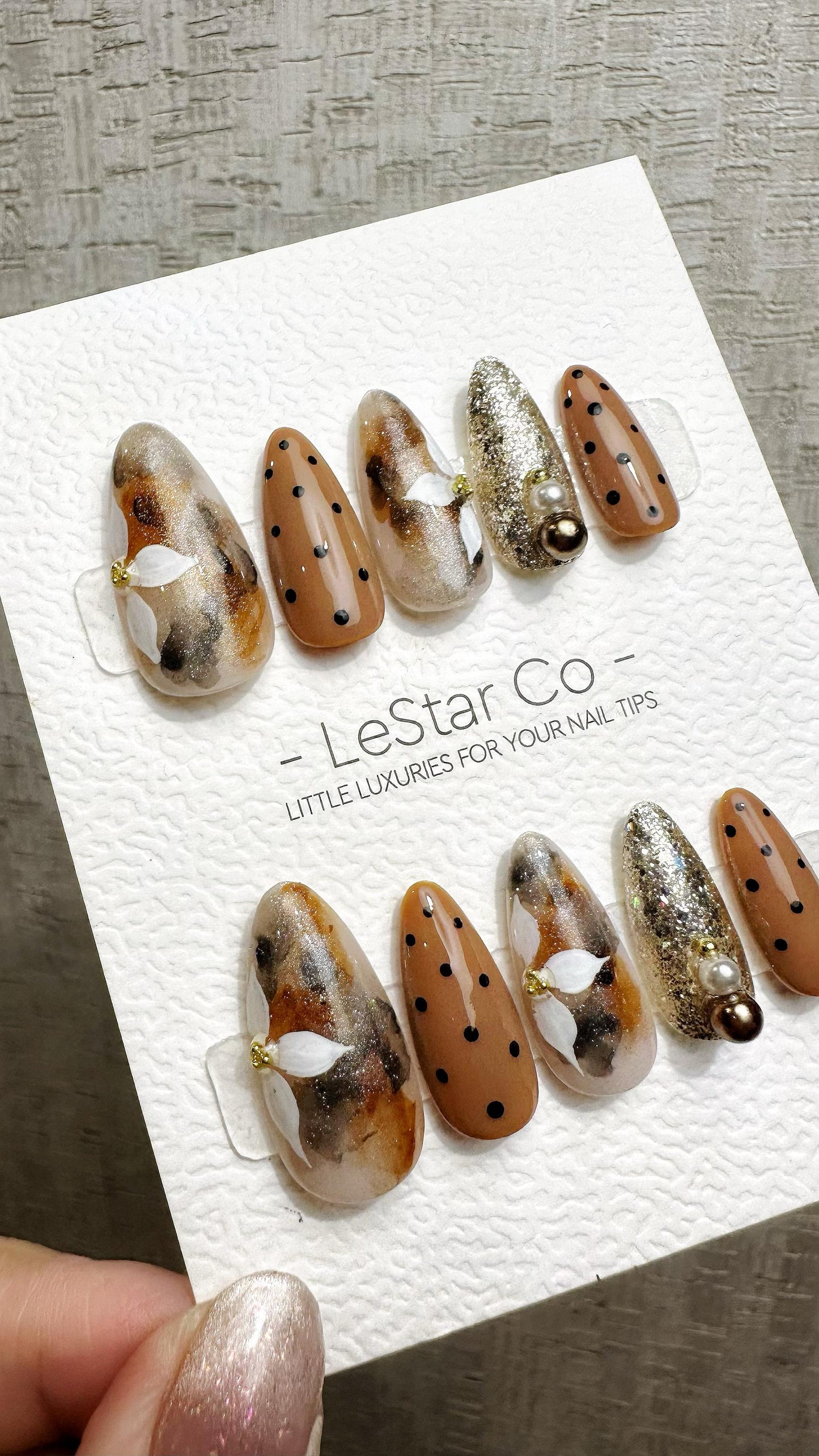 Reusable Caramel Luxe| Premium Press on Nails Gel | Fake Nails | Cute Fun Colorful Gel Nail Artist faux nails QN959