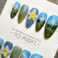 Reusable Blue Forest Dreamscape | Premium Press on Nails Gel Hand Painted Pressons Customizable Gel Nail faux nails QN963