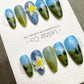 Reusable Blue Forest Dreamscape | Premium Press on Nails Gel Hand Painted Pressons Customizable Gel Nail faux nails QN963