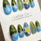 Reusable Blue Forest Dreamscape | Premium Press on Nails Gel Hand Painted Pressons Customizable Gel Nail faux nails QN963