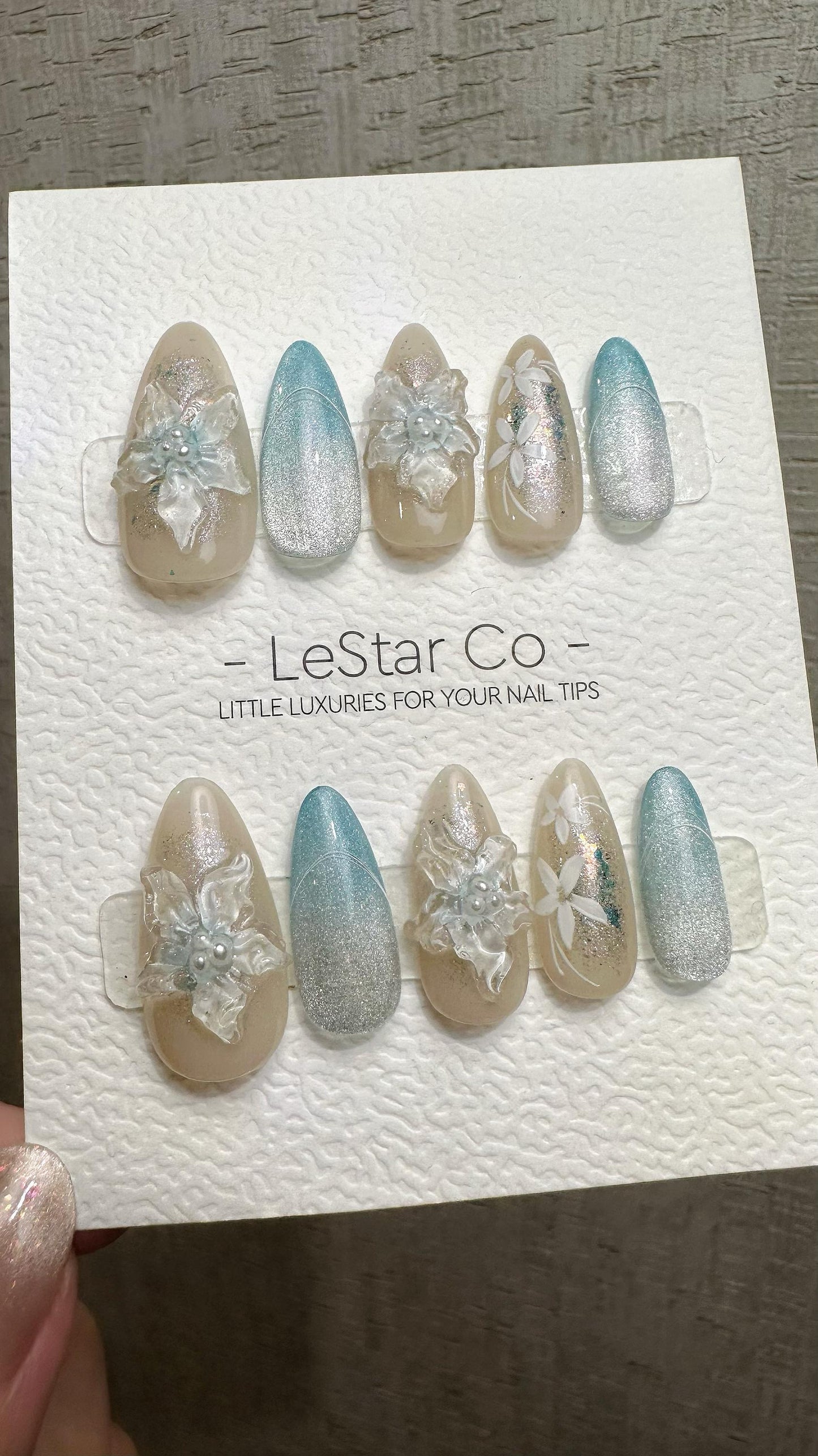 Reusable Glacial Floral Dream| Premium Press on Nails Gel | Fake Nails | Cute Fun Colorful Gel Nail Artist faux nails QN964