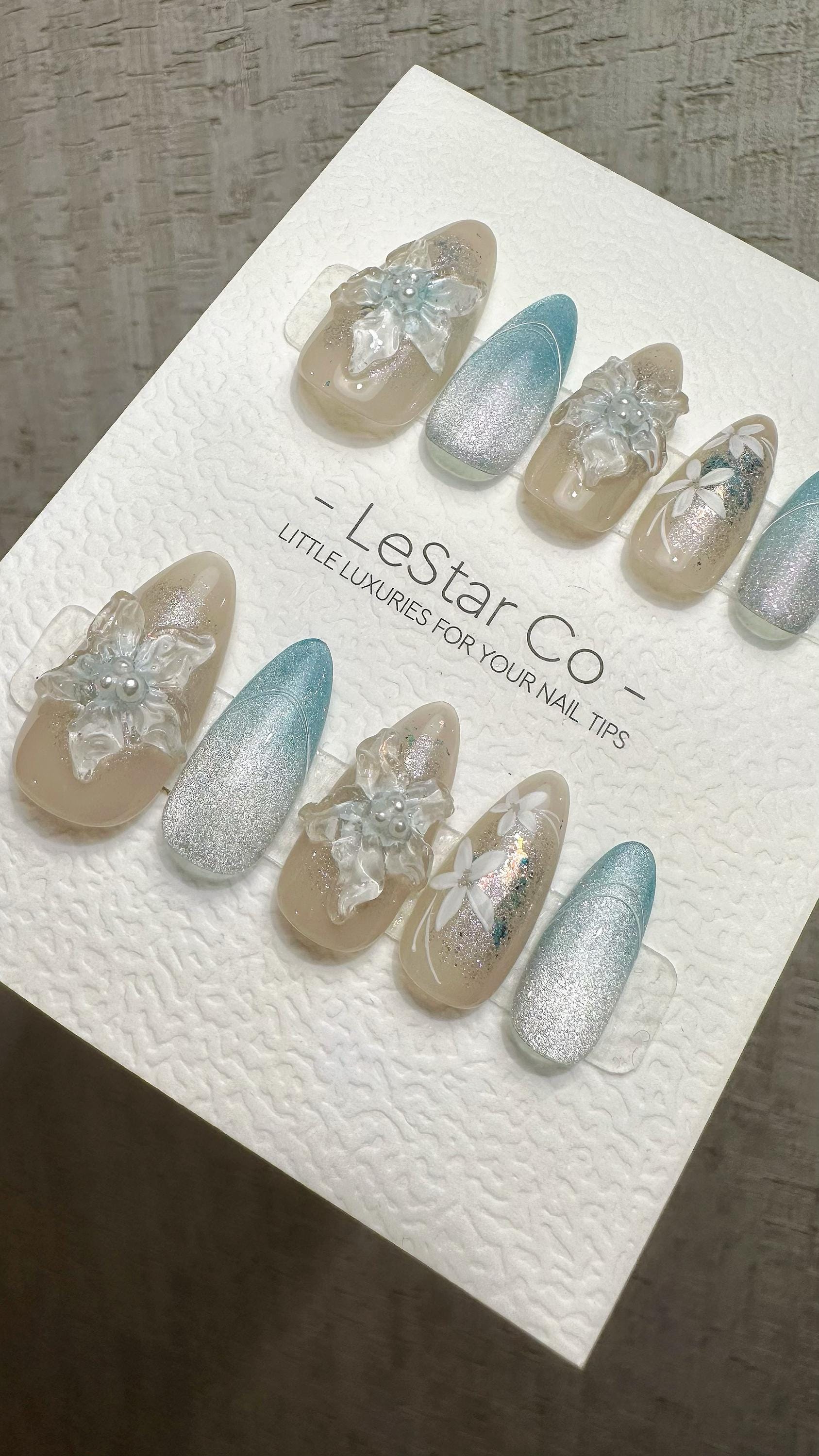 Reusable Glacial Floral Dream| Premium Press on Nails Gel | Fake Nails | Cute Fun Colorful Gel Nail Artist faux nails QN964