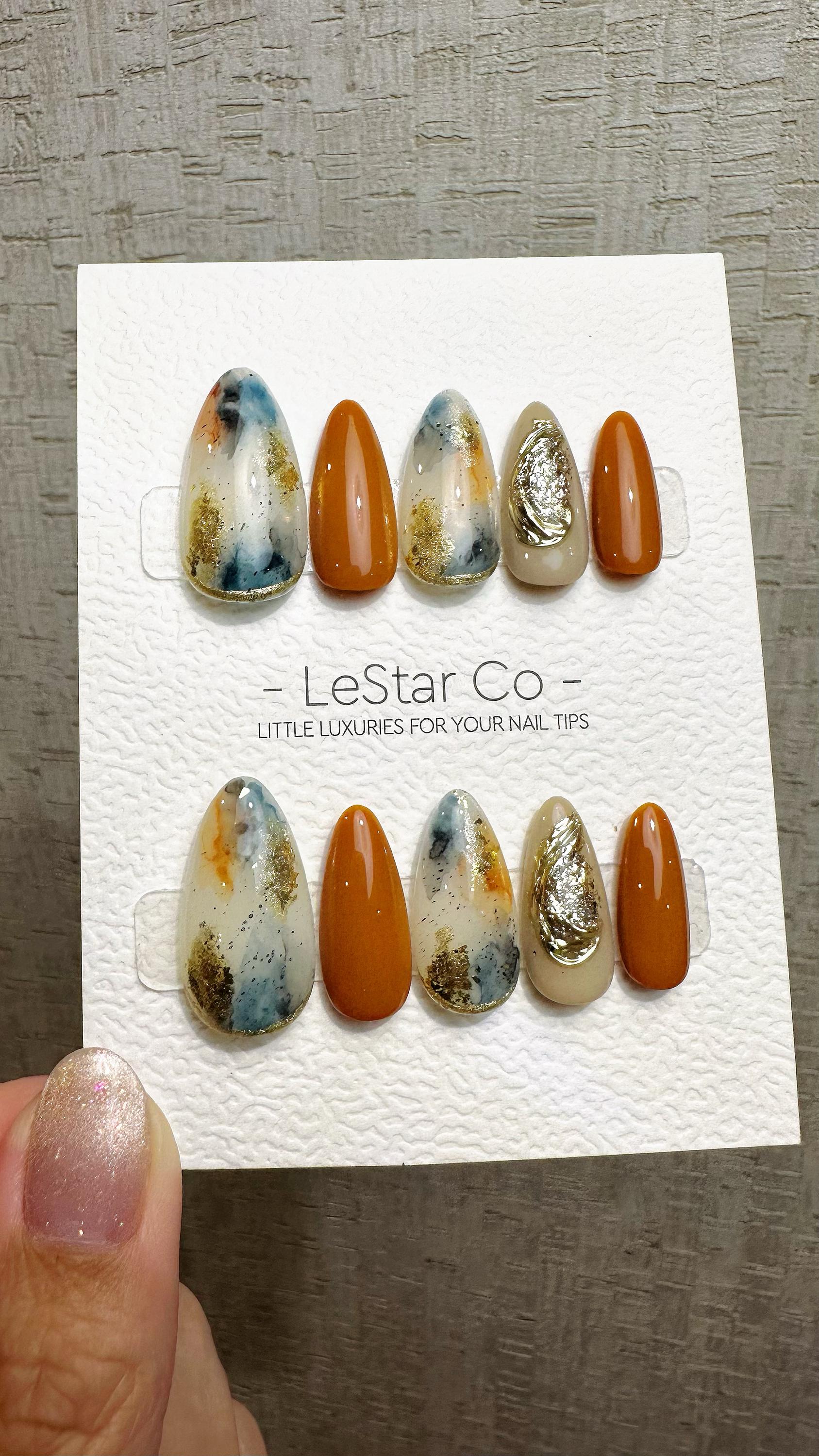 Reusable Terracotta Sky Fusion | Premium Press on Nails Gel Hand Painted Pressons Customizable Gel Nail faux nails QN965