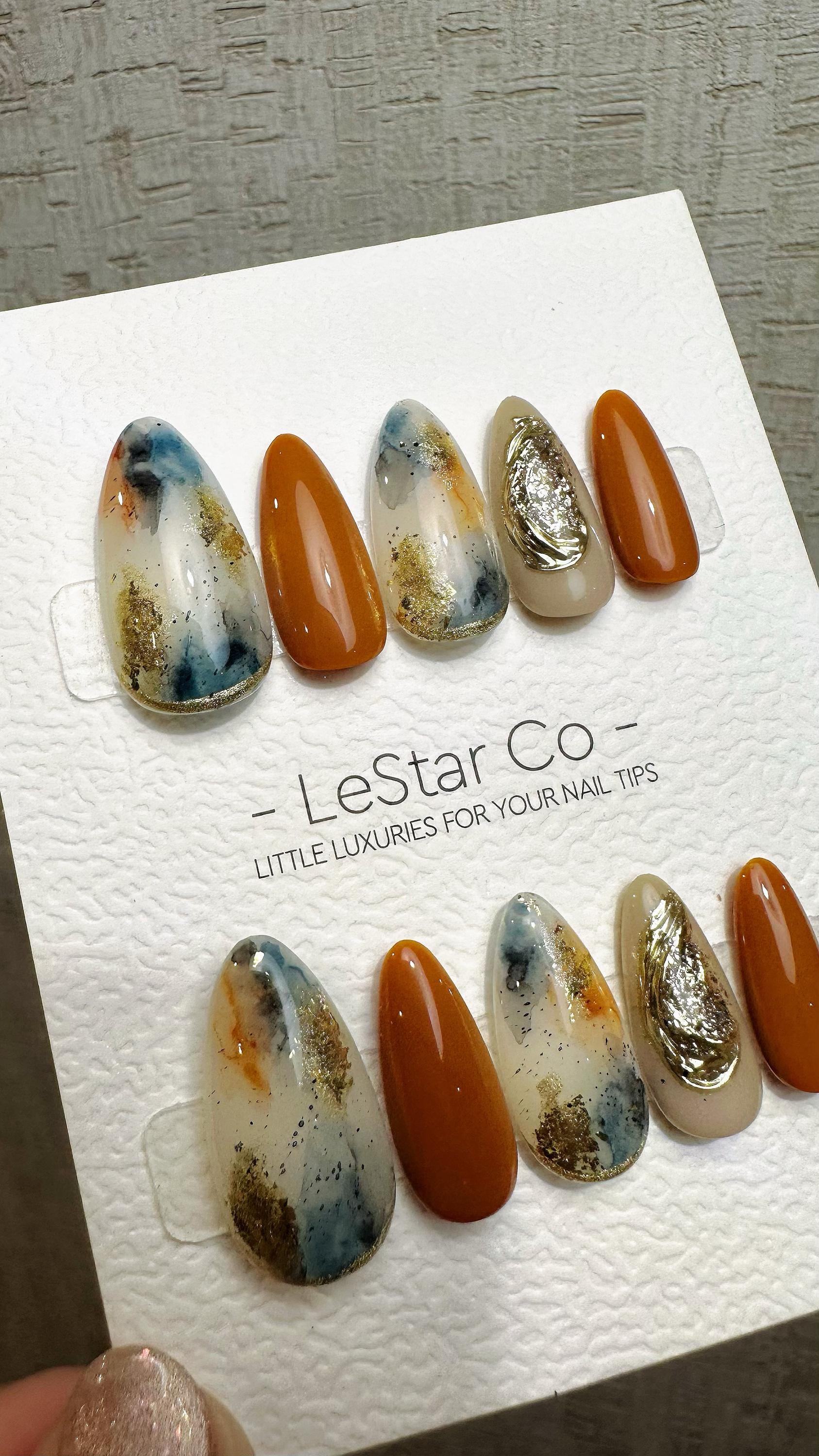 Reusable Terracotta Sky Fusion | Premium Press on Nails Gel Hand Painted Pressons Customizable Gel Nail faux nails QN965