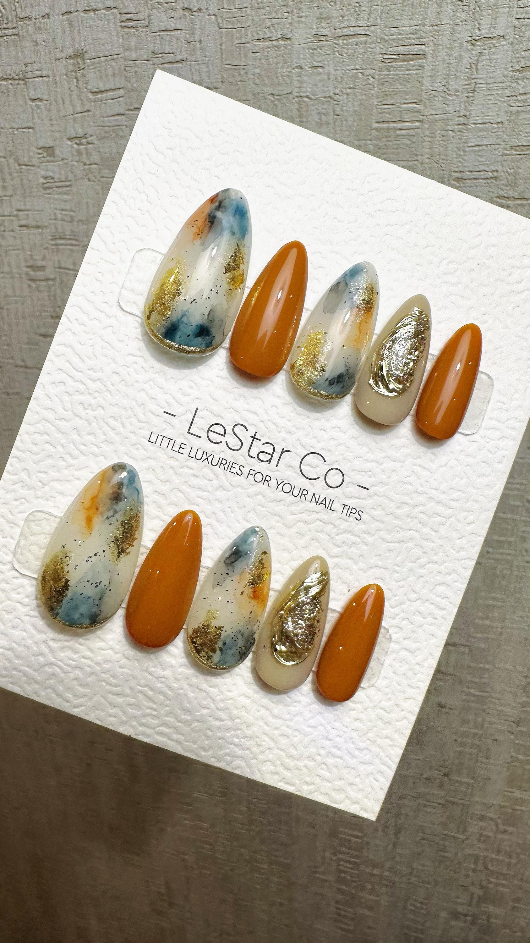 Reusable Terracotta Sky Fusion | Premium Press on Nails Gel Hand Painted Pressons Customizable Gel Nail faux nails QN965