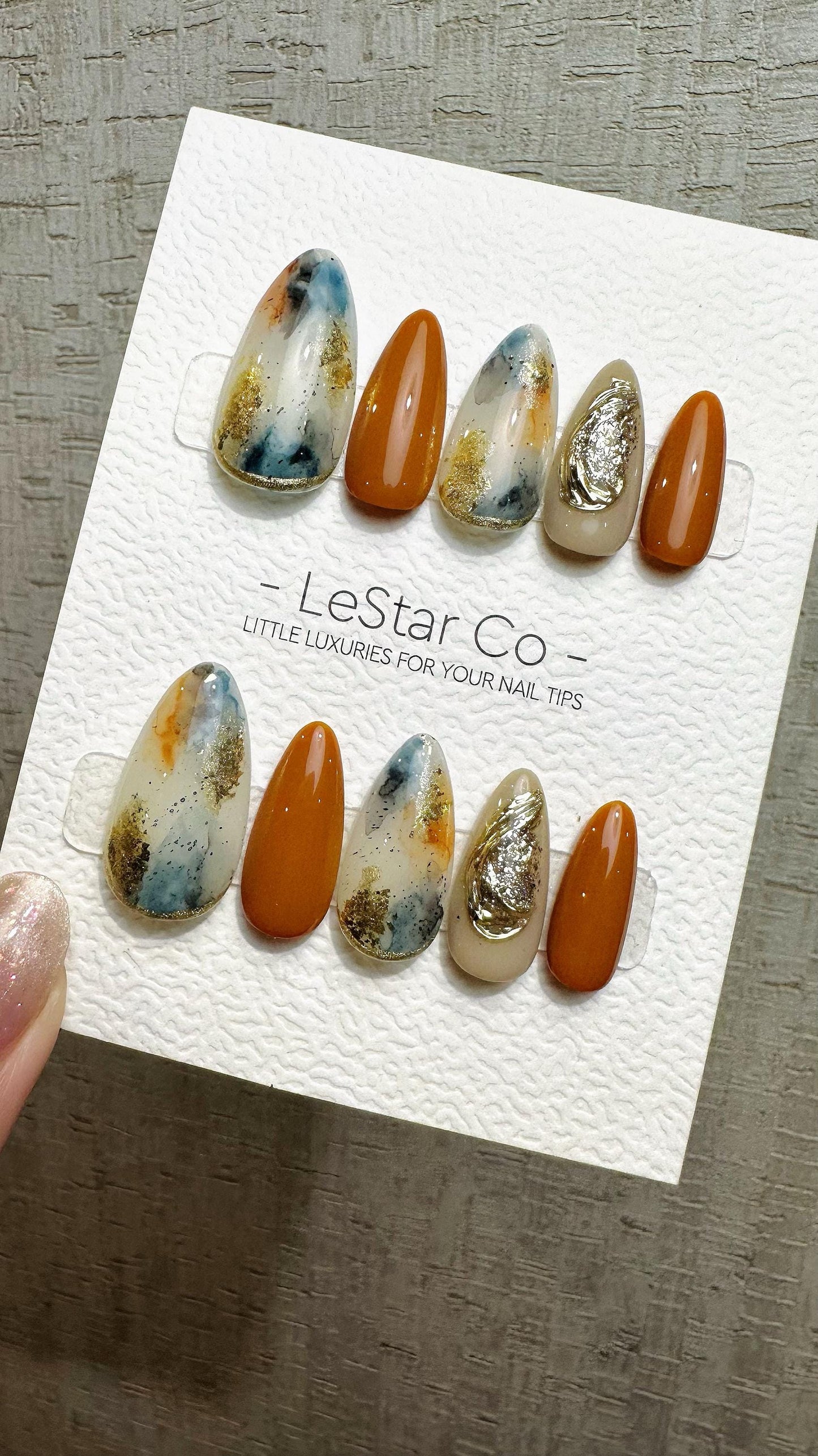 Reusable Terracotta Sky Fusion | Premium Press on Nails Gel Hand Painted Pressons Customizable Gel Nail faux nails QN965