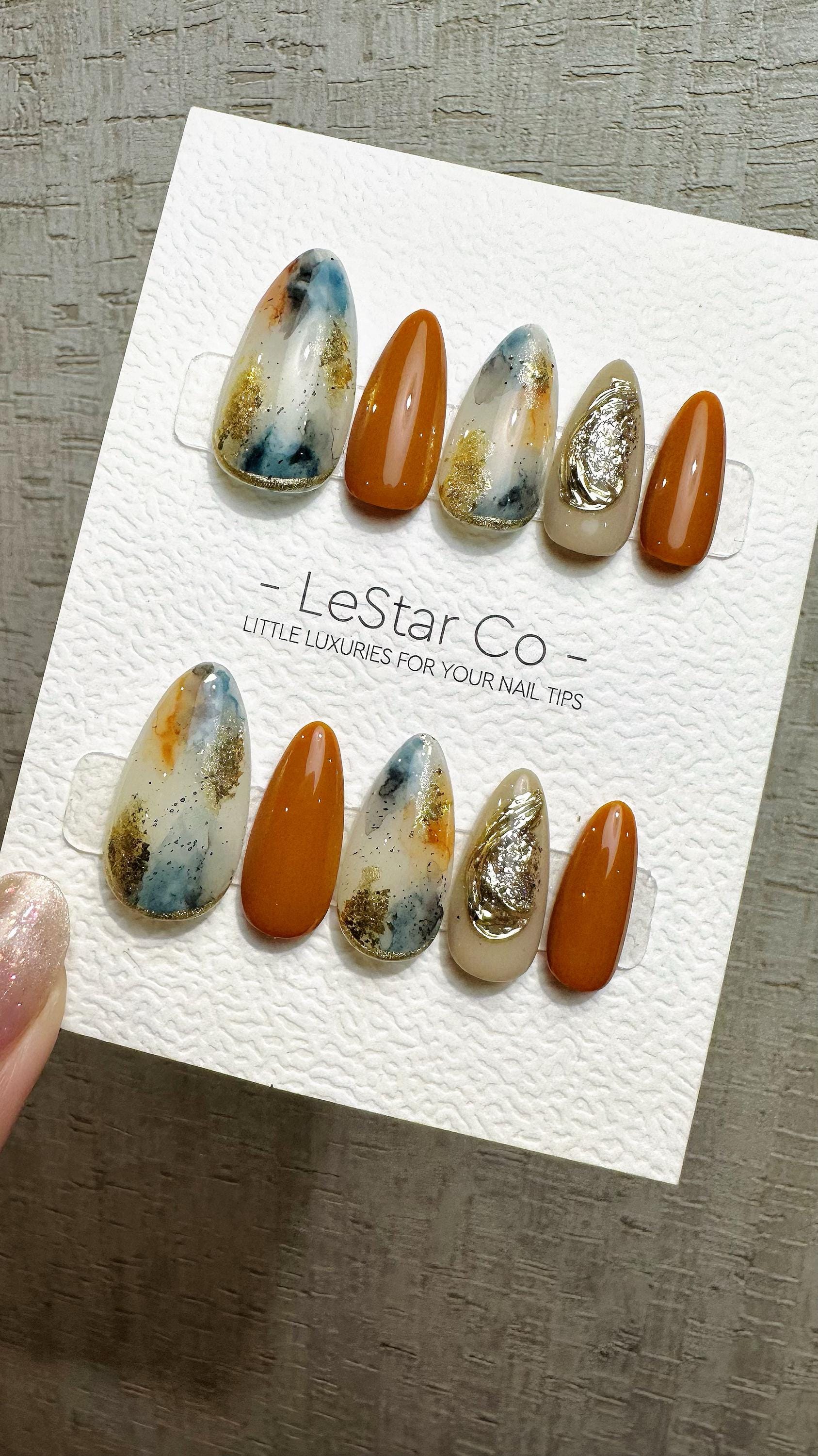 Reusable Terracotta Sky Fusion | Premium Press on Nails Gel Hand Painted Pressons Customizable Gel Nail faux nails QN965