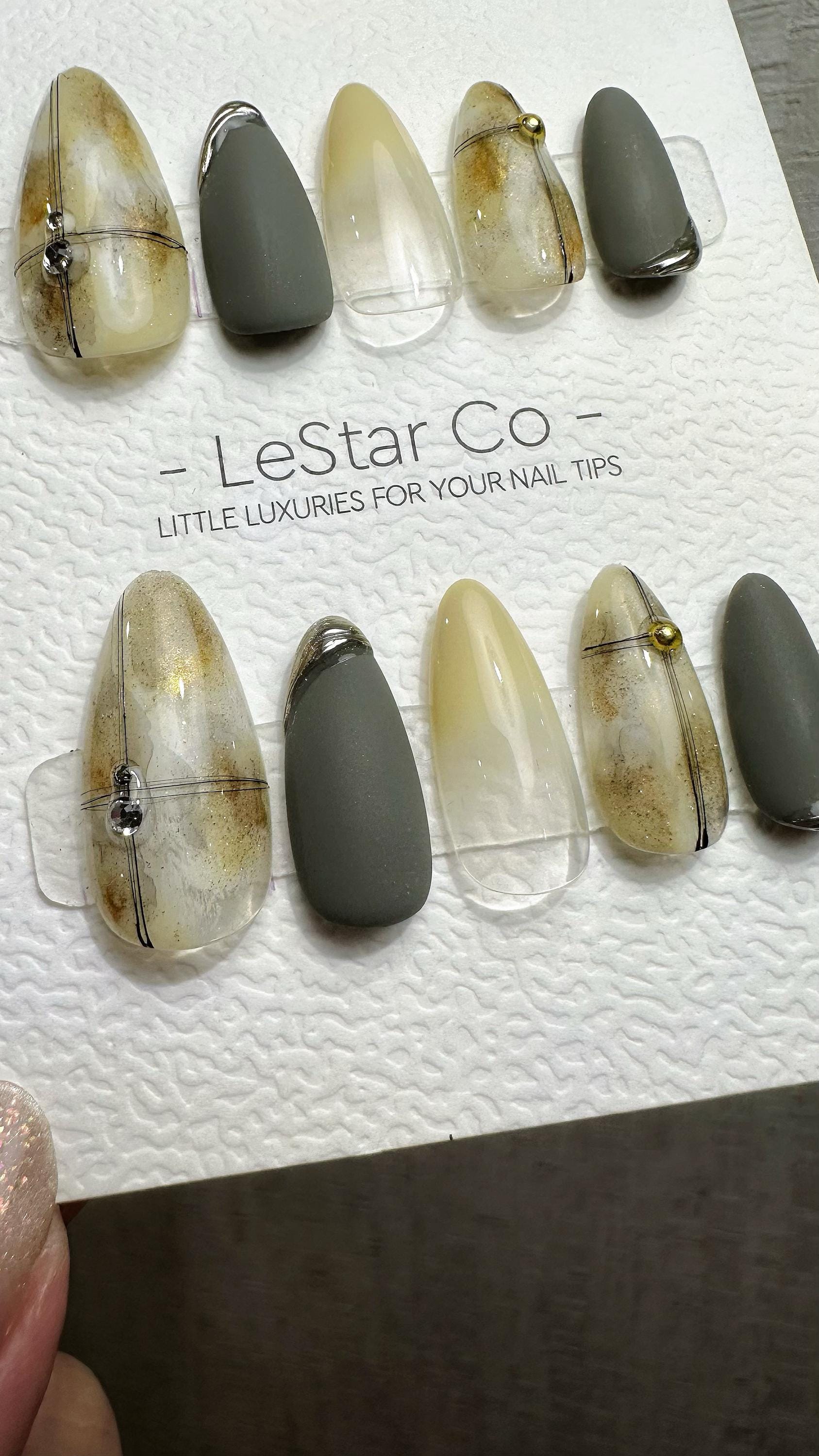Reusable Slate Marble | Premium Handmade Press on Nails Gel Hand Painted Pressons Customizable Gel Nail Artist faux nails QN968
