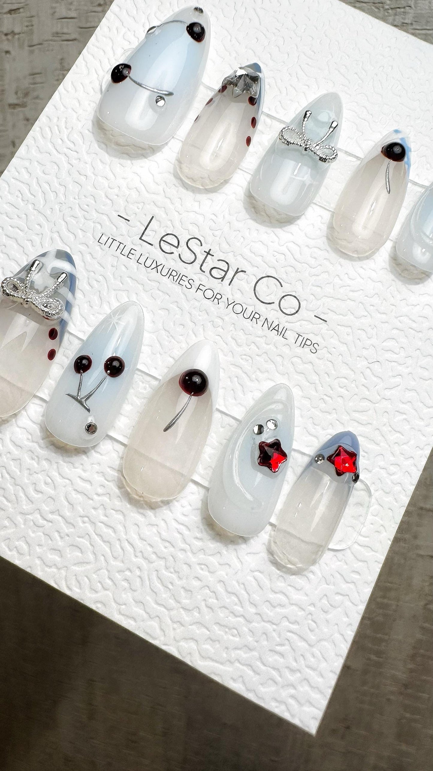 Reusable Crystal Cherry Sparkle | Premium Handmade Press on Nails Gel | Fake Nails | Cute Fun Colorful Gel Nail Artist faux nails QN969