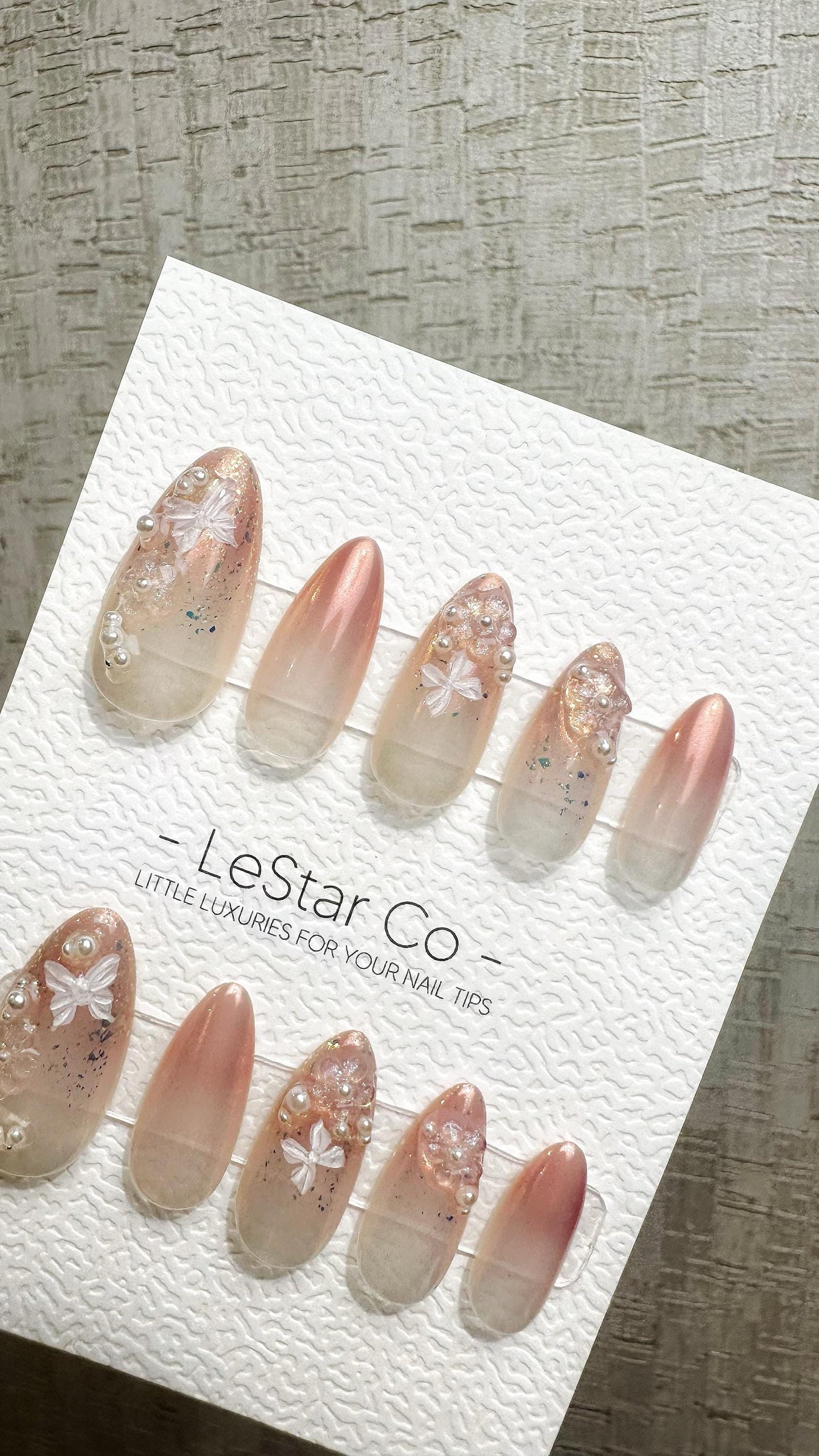 Reusable Pearl Blossom Dream | Premium Handmade Press on Nails Gel | Fake Nails | Cute Fun Colorful Gel Nail Artist faux nails QN970