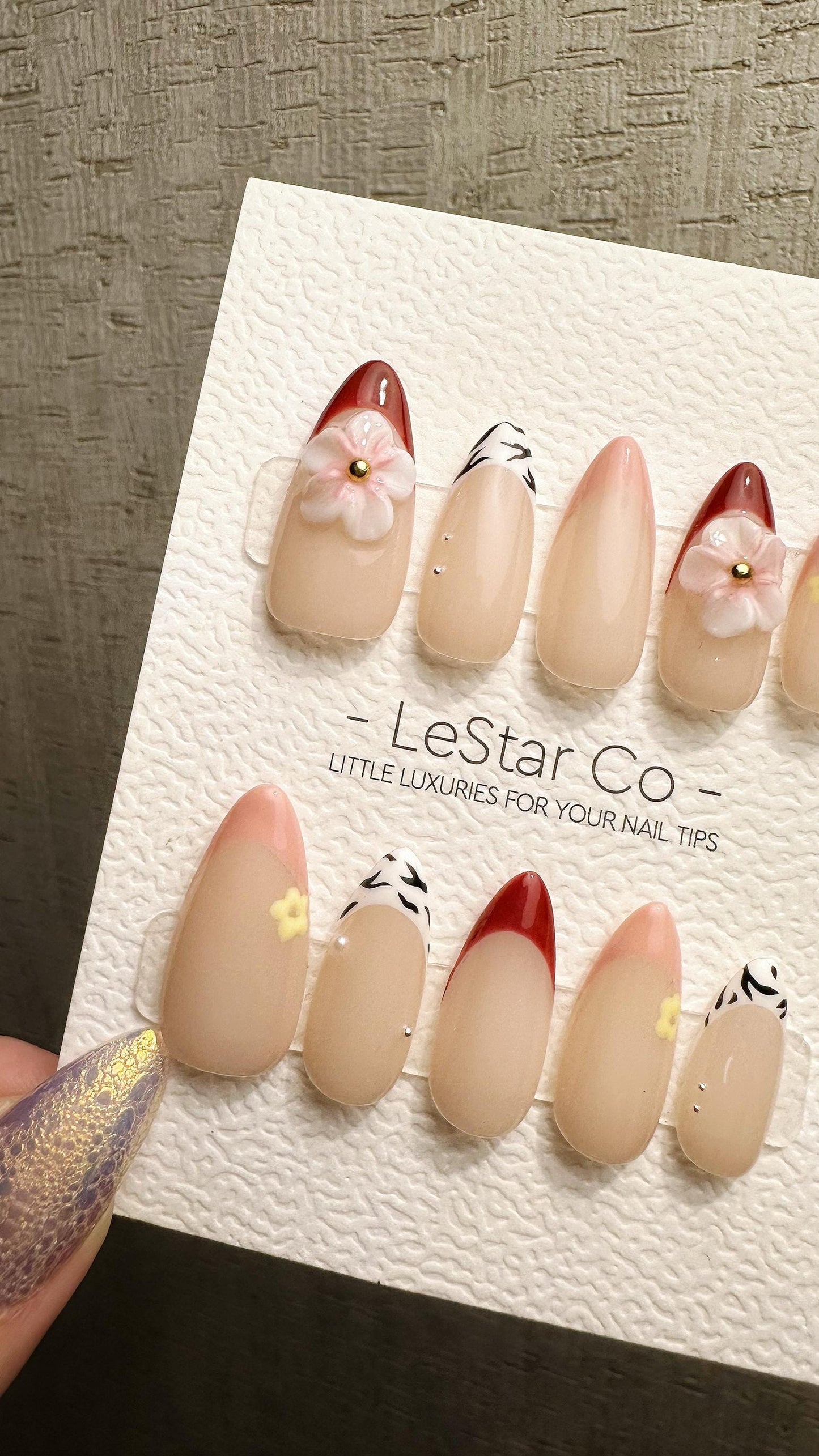 Reusable Blushing Petals French Tip | Premium Handmade Press on Nails Gel | Fake Nails | Cute Fun Colorful Gel Nail Artist faux nails WM975