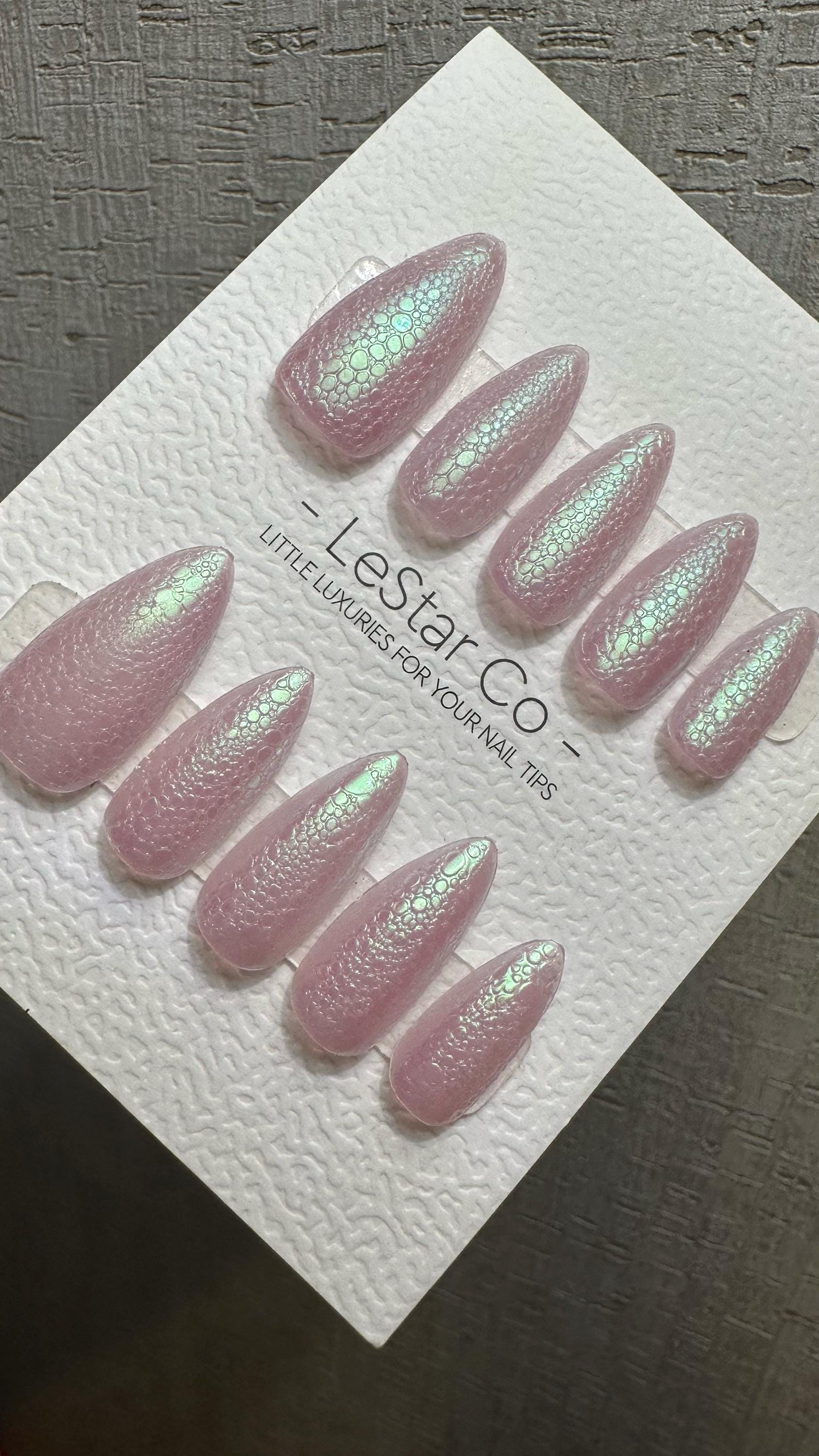 Reusable Prismatic Pink Bubble Effect | Premium Press on Nails Gel Hand Painted Pressons Customizable Gel Nail fake nails WM977