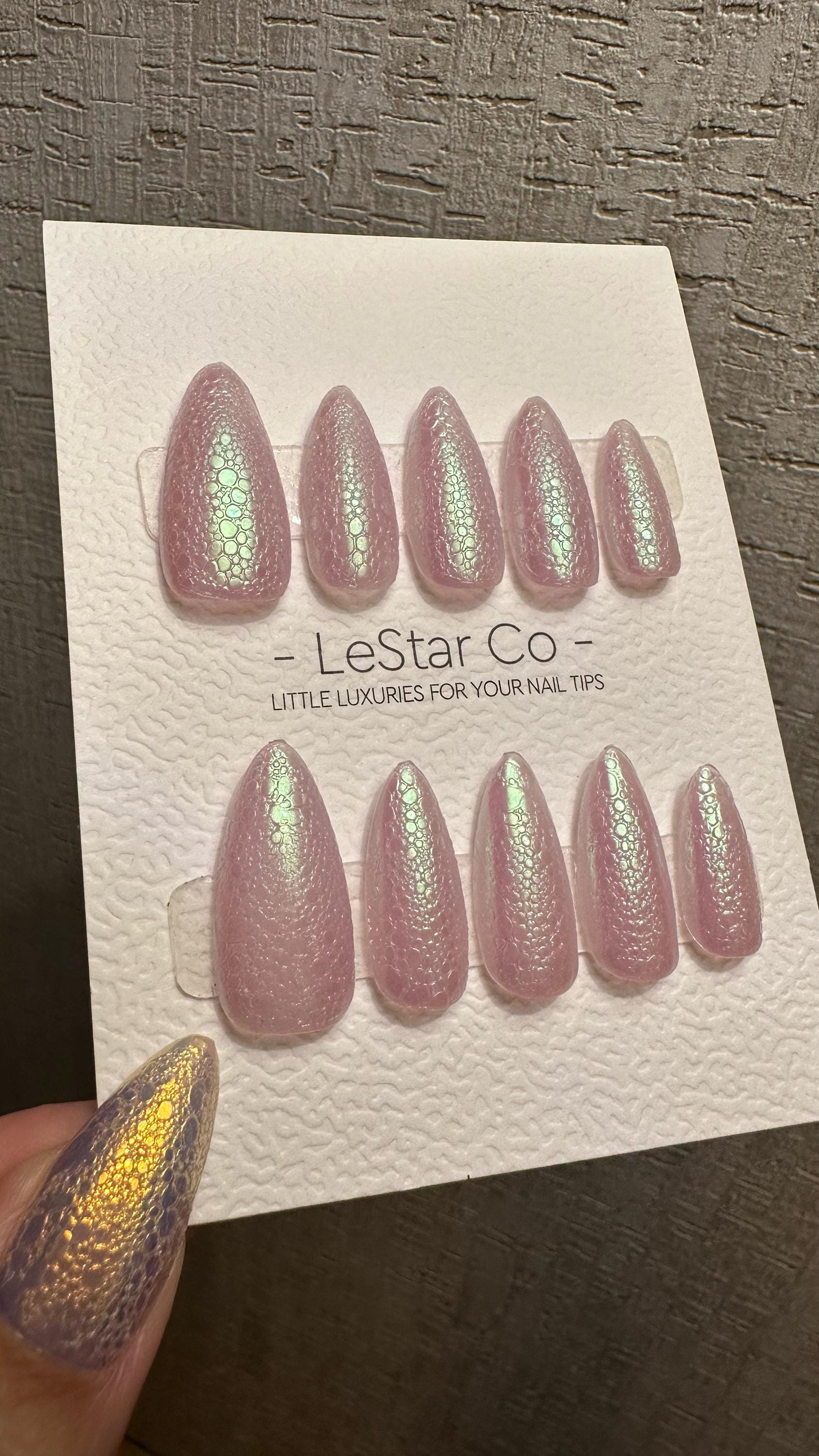 Reusable Prismatic Pink Bubble Effect | Premium Press on Nails Gel Hand Painted Pressons Customizable Gel Nail fake nails WM977