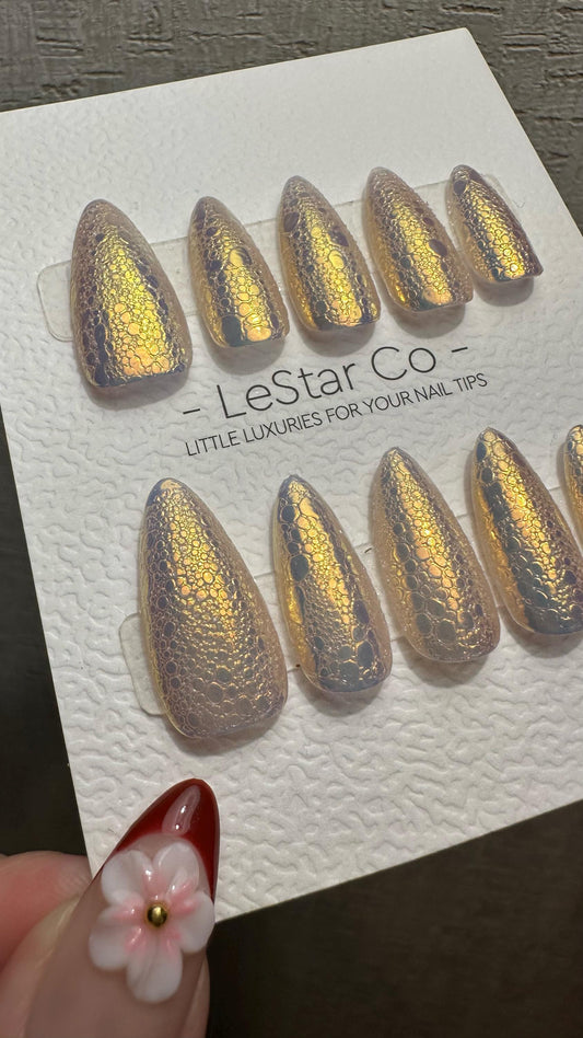 Reusable Sunset Mirage Bubble Effect | Premium Press on Nails Gel Hand Painted Pressons Customizable Gel Nail fake nails WM978