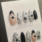 Reusable Black Daisy Glam French Tip| Premium Press on Nails Gel | Fake Nails | Cute Fun Colorful Gel Nail faux nails WM981