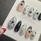 Reusable Black Daisy Glam French Tip| Premium Press on Nails Gel | Fake Nails | Cute Fun Colorful Gel Nail faux nails WM981