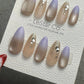 Reusable Nude Lilac Glow Cat Eye Effect| Premium Press on Nails Gel | Fake Nails | Cute Fun Colorful Gel Nail faux nails WM984