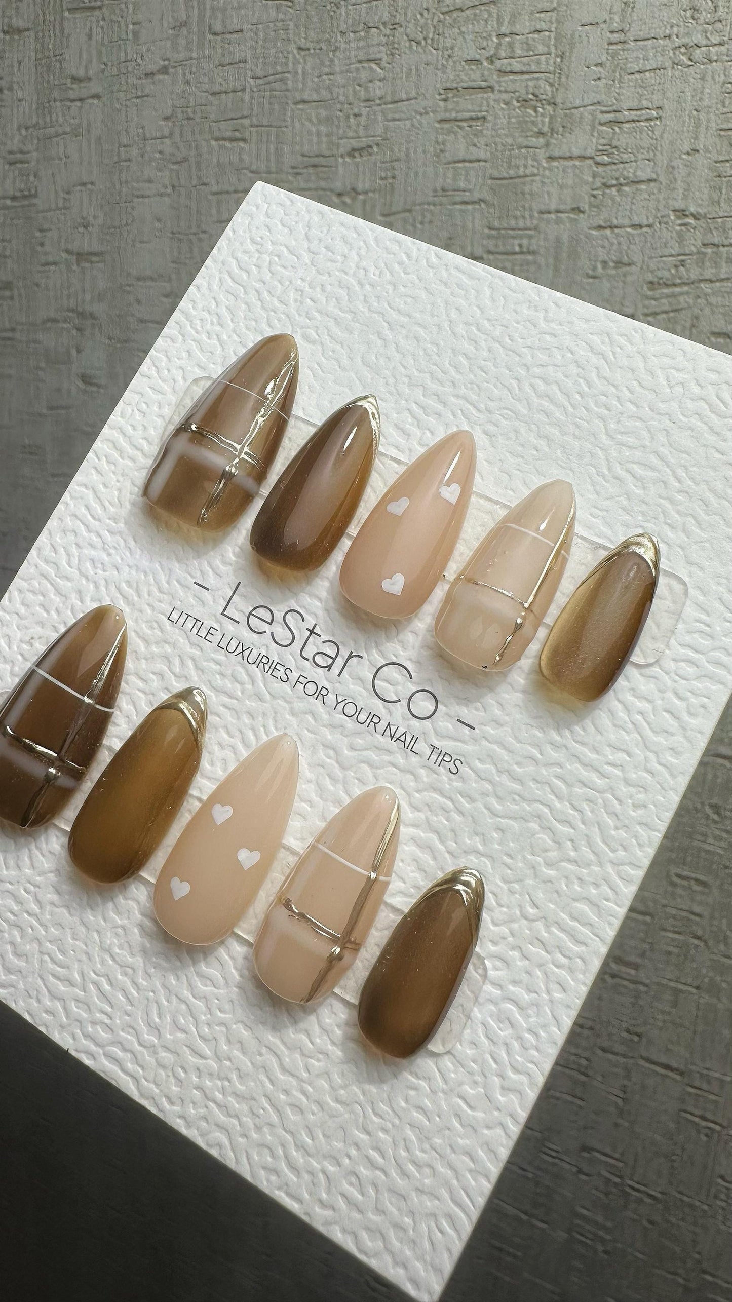 Reusable Toffee Heart Charm Cat Eye Effect| Premium Press on Nails Gel | Fake Nails | Cute Fun Colorful Gel Nail faux nails WM986