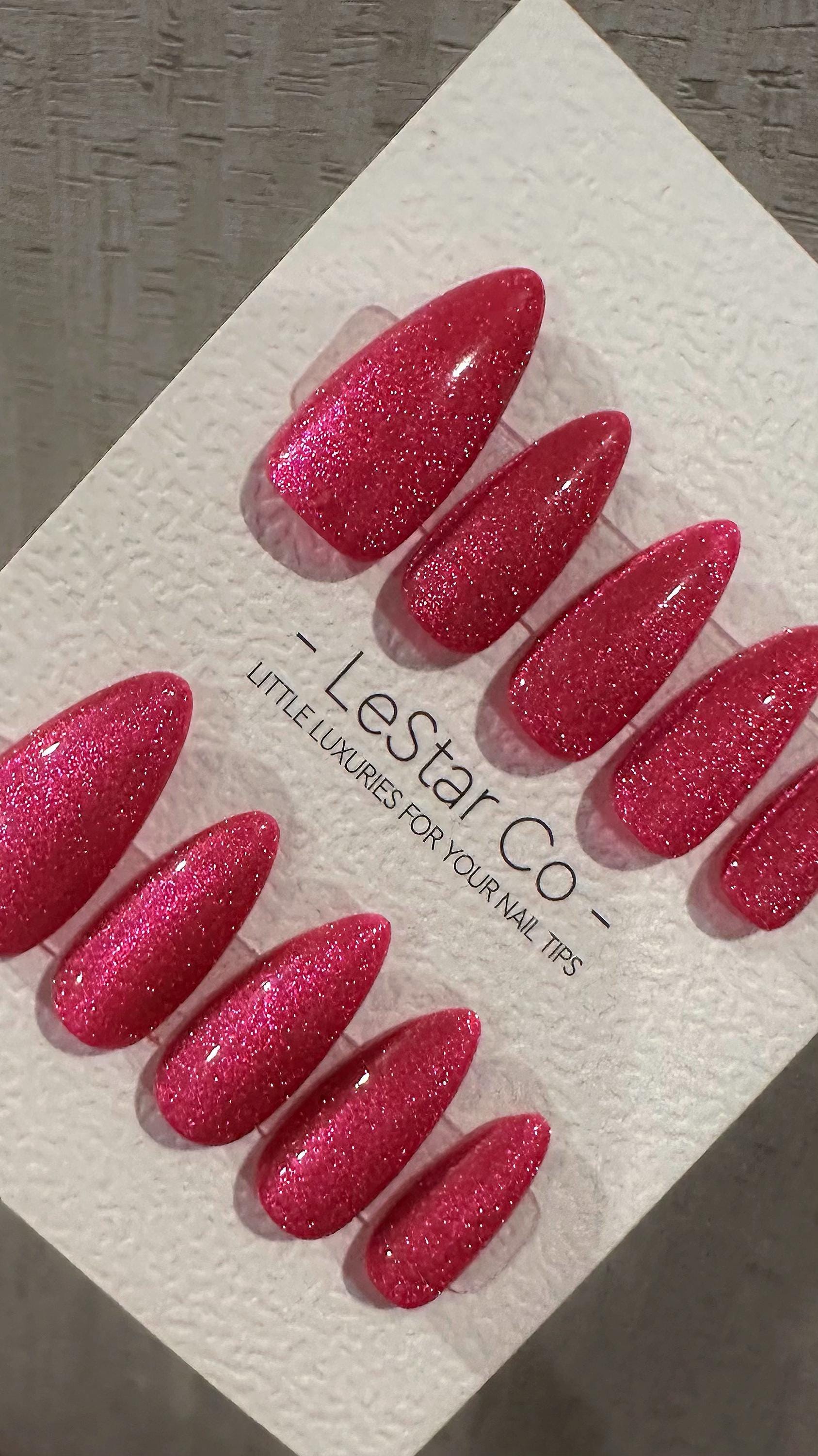 Reusable Shimmering Fuchsia Cat Eye Effect | Nails Premium Press on Nails Gel Manicure Handprint Pressons Handmade | Lestarco nails WM987