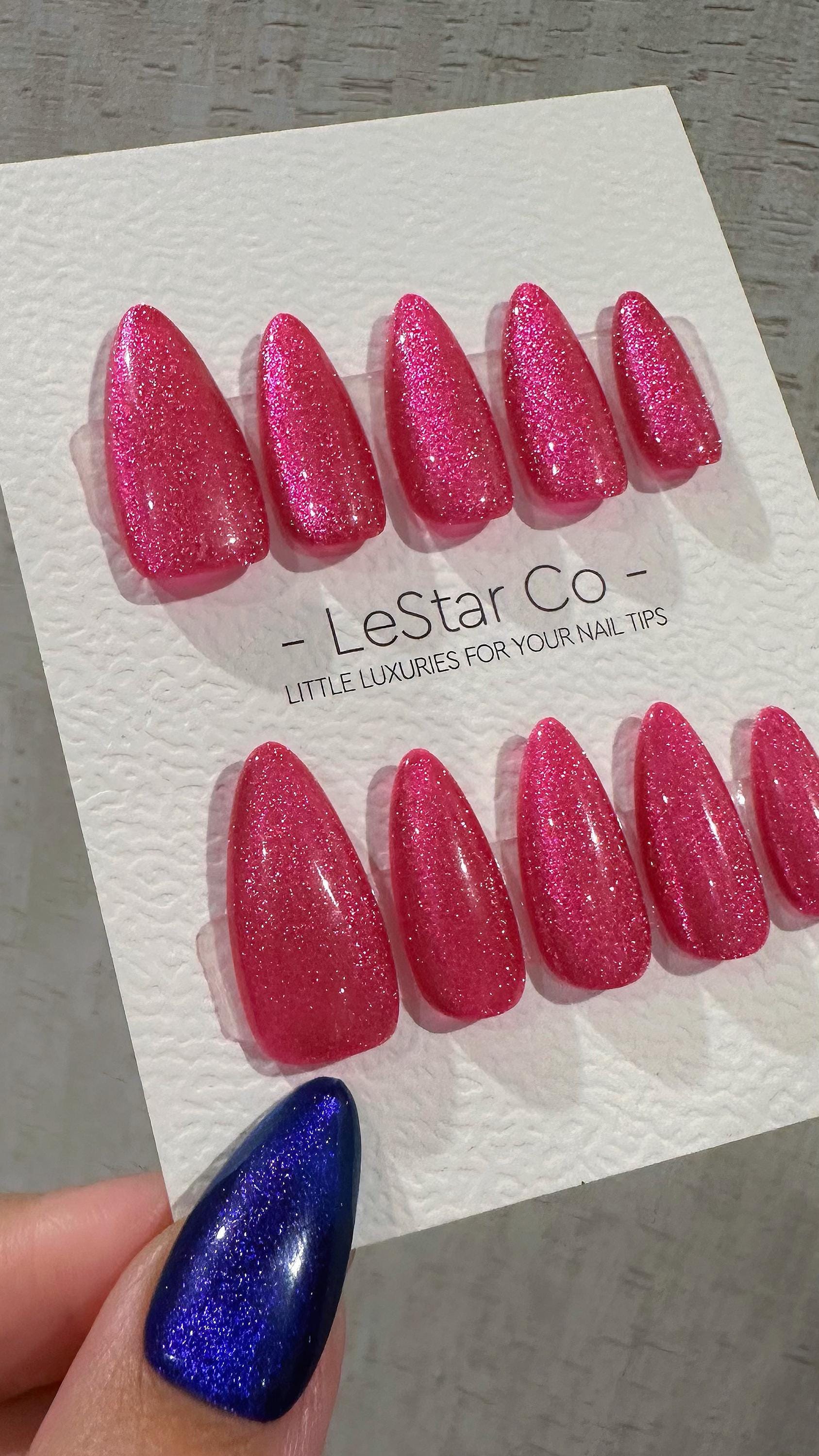 Reusable Shimmering Fuchsia Cat Eye Effect | Nails Premium Press on Nails Gel Manicure Handprint Pressons Handmade | Lestarco nails WM987